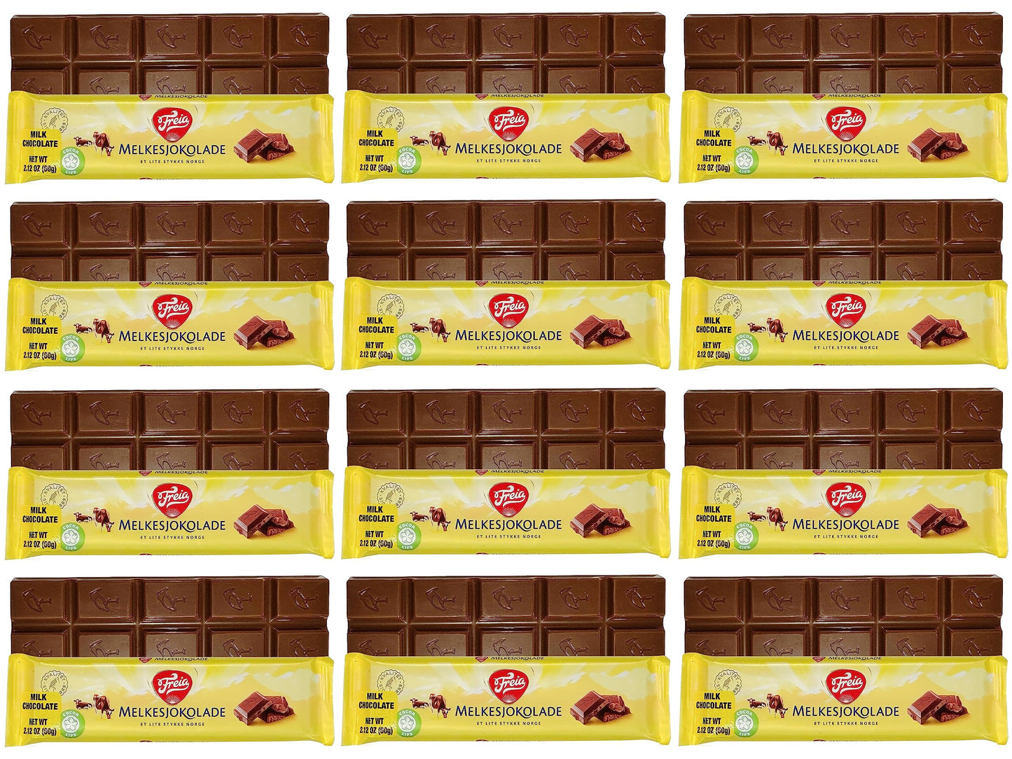 Freia Norwegian Milk Chocolate Bars, 12-Pack, 60g, Individually Wrapped, Rich, Decadent, Smooth Melt-in-Your-Mouth