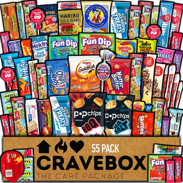 CRAVEBOX Snack Box (55 Count) Halloween Variety Pack Care Package Gift Basket Adult Kid Guy Girl Women Men Birthday College Stud