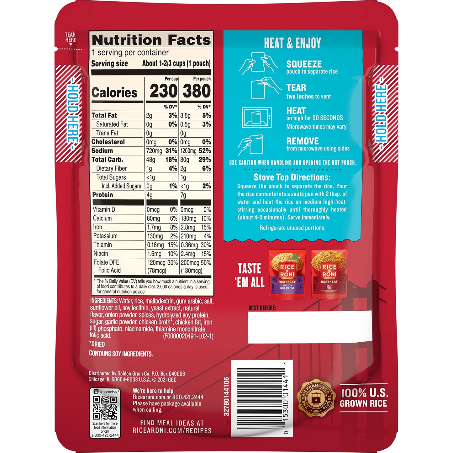 Rice-A-Roni Heat & Eat Rice, Chicken Flavor, 8.8 oz (Pack of 8), Quick Cook, Convenient Microwaveable Meal
