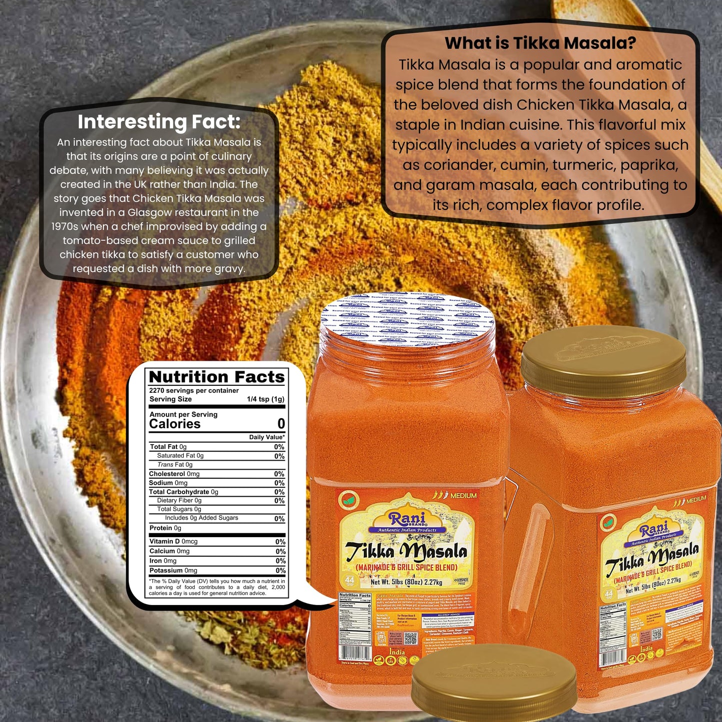 Rani Tikka Masala Indian 7-Spice Blend 80Oz (5Lbs) 2.27Kg Bulk Pet Jar ~ All Natural | Salt-Free | Vegan | No Colors | Gluten Fr