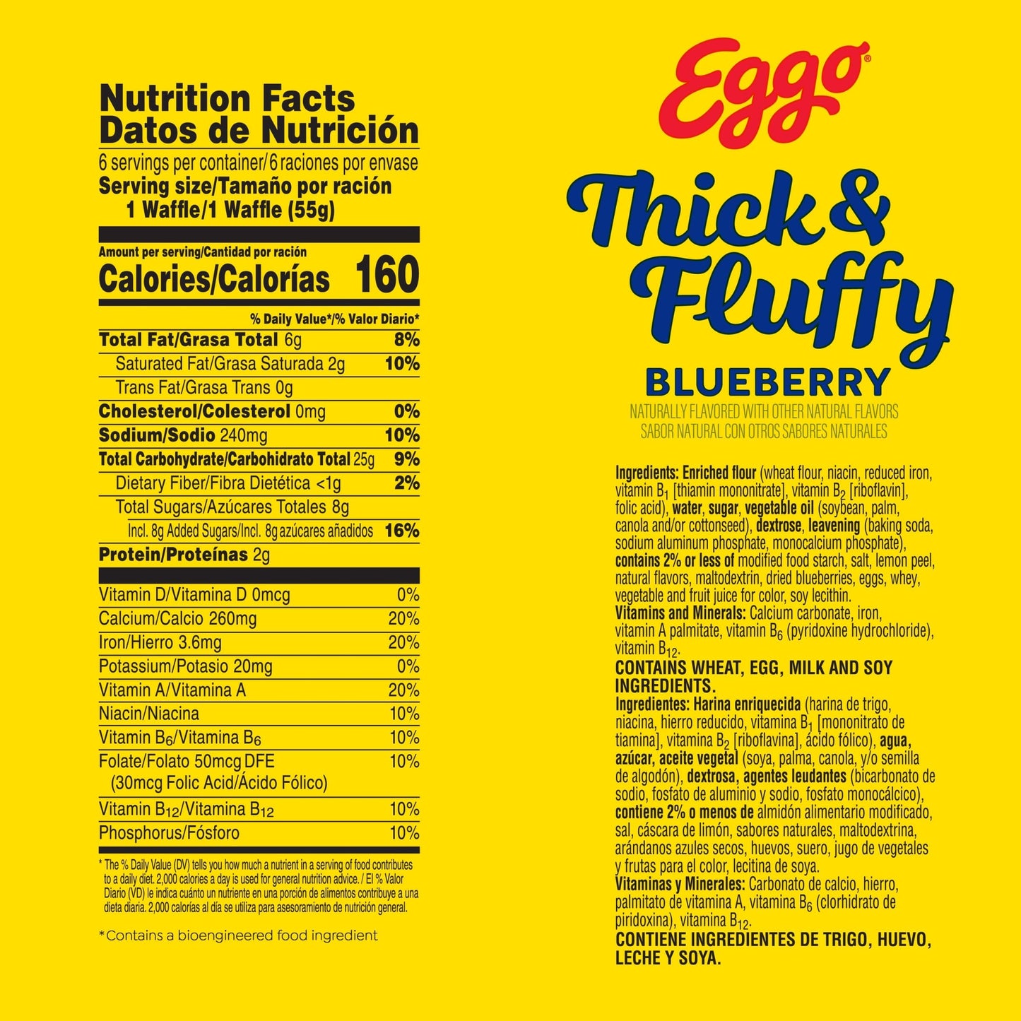 Eggo Thick and Fluffy Frozen Waffles, Frozen Breakfast, Breakfast Food, Blueberry, 11.6oz Box (6 Waffles)