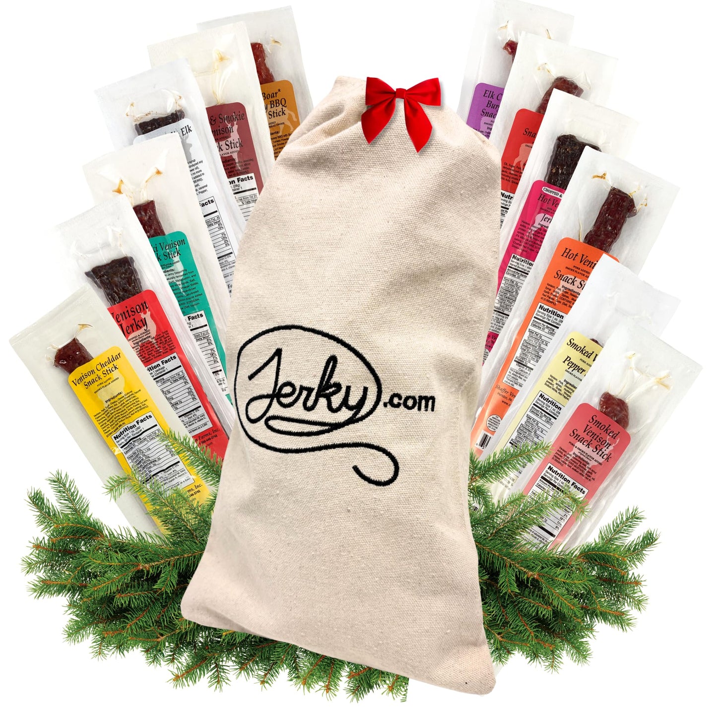 Jerky.com Exotic Meat Sticks Gift Bag | Wild Game Jerky Sampler with Venison, Elk & Wild Boar | 12pc High Protein Jerky Variety 