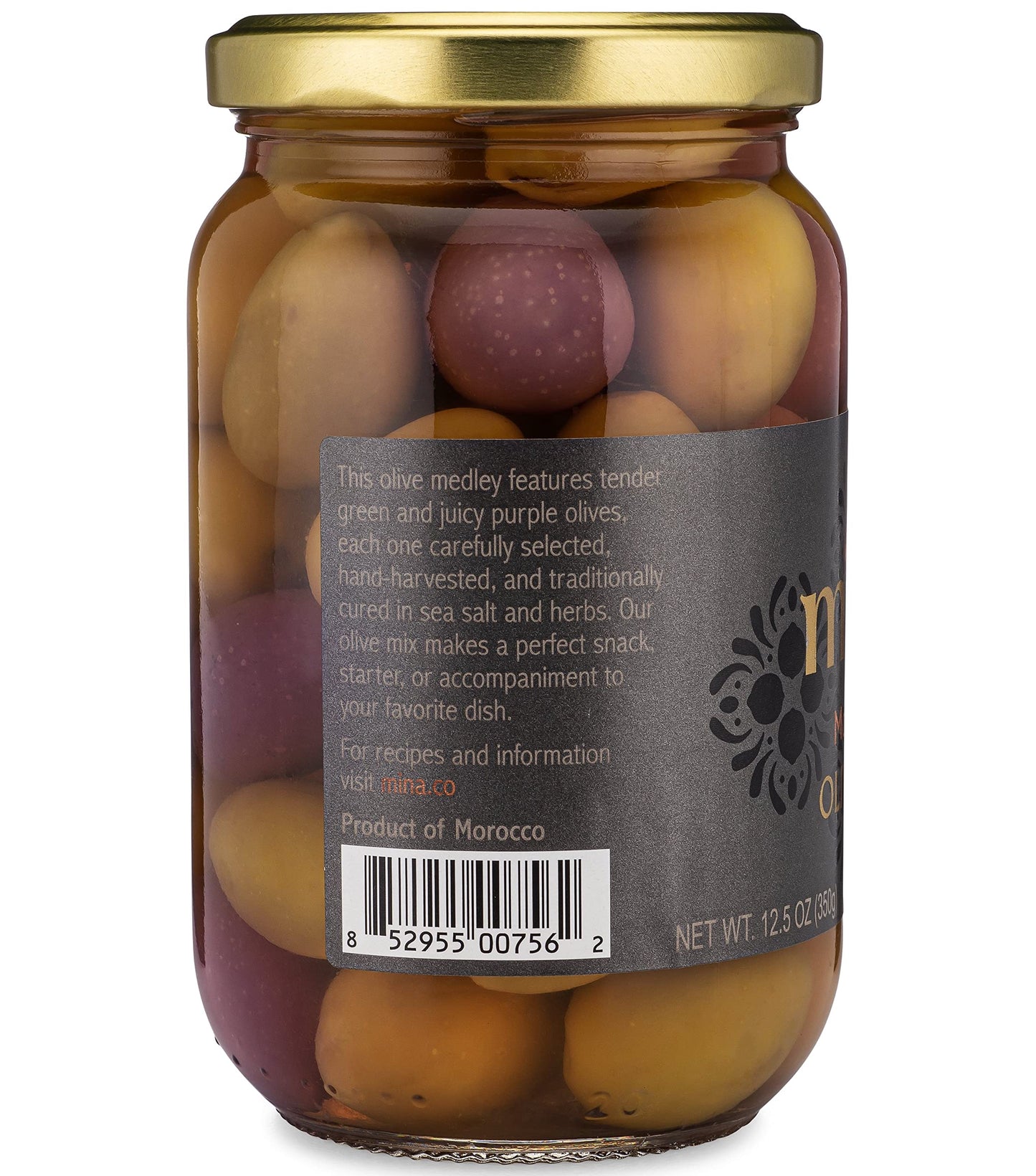 Mina Olive Mix - Premium Handpicked Purple Beldi & Green Olives, Keto Friendly, Gluten Free, 12.5 oz