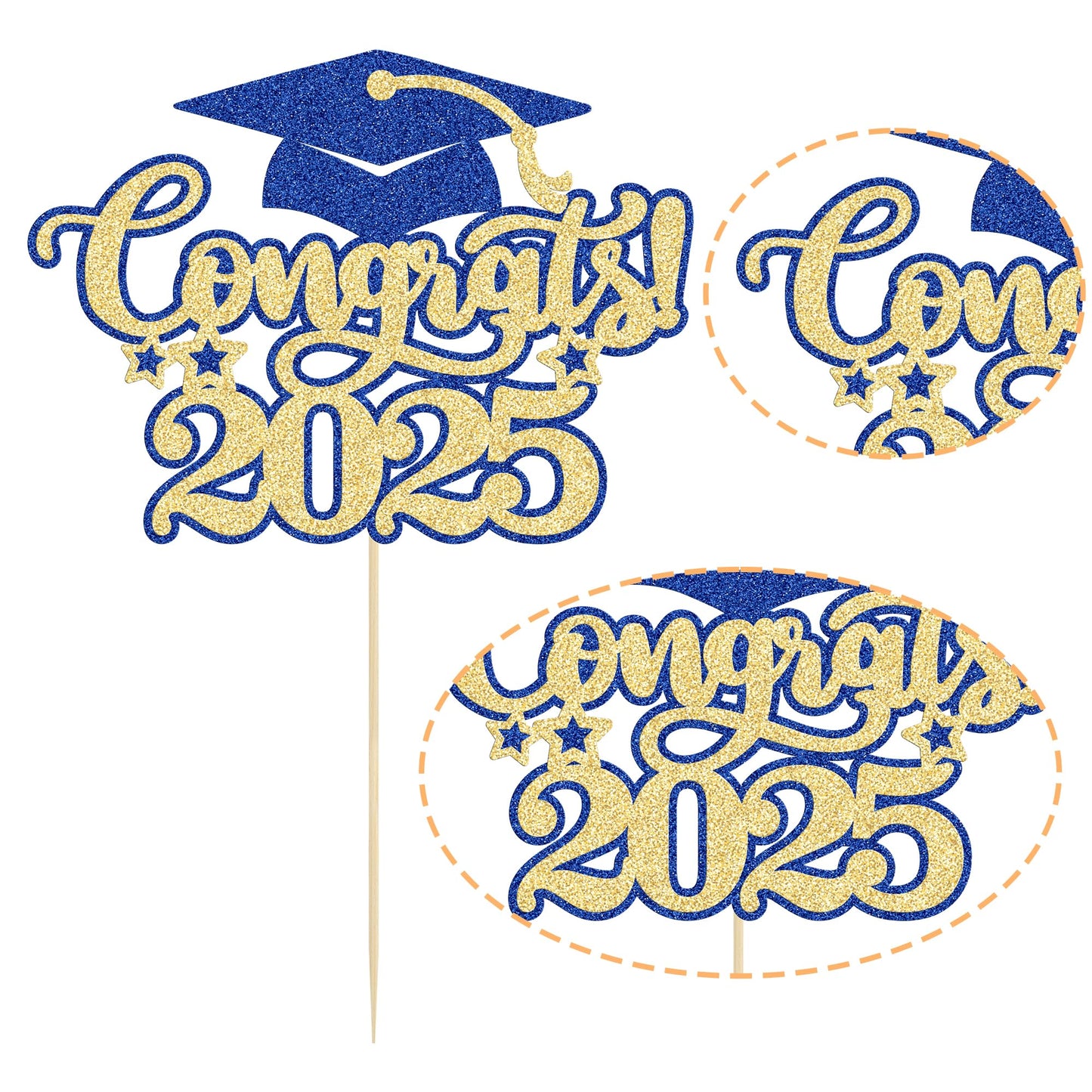 Gyufise Cake Topper Congrats 2025 Glitter Diploma Grad Cap Decoration 6.3x7.9 inches Blue Gold