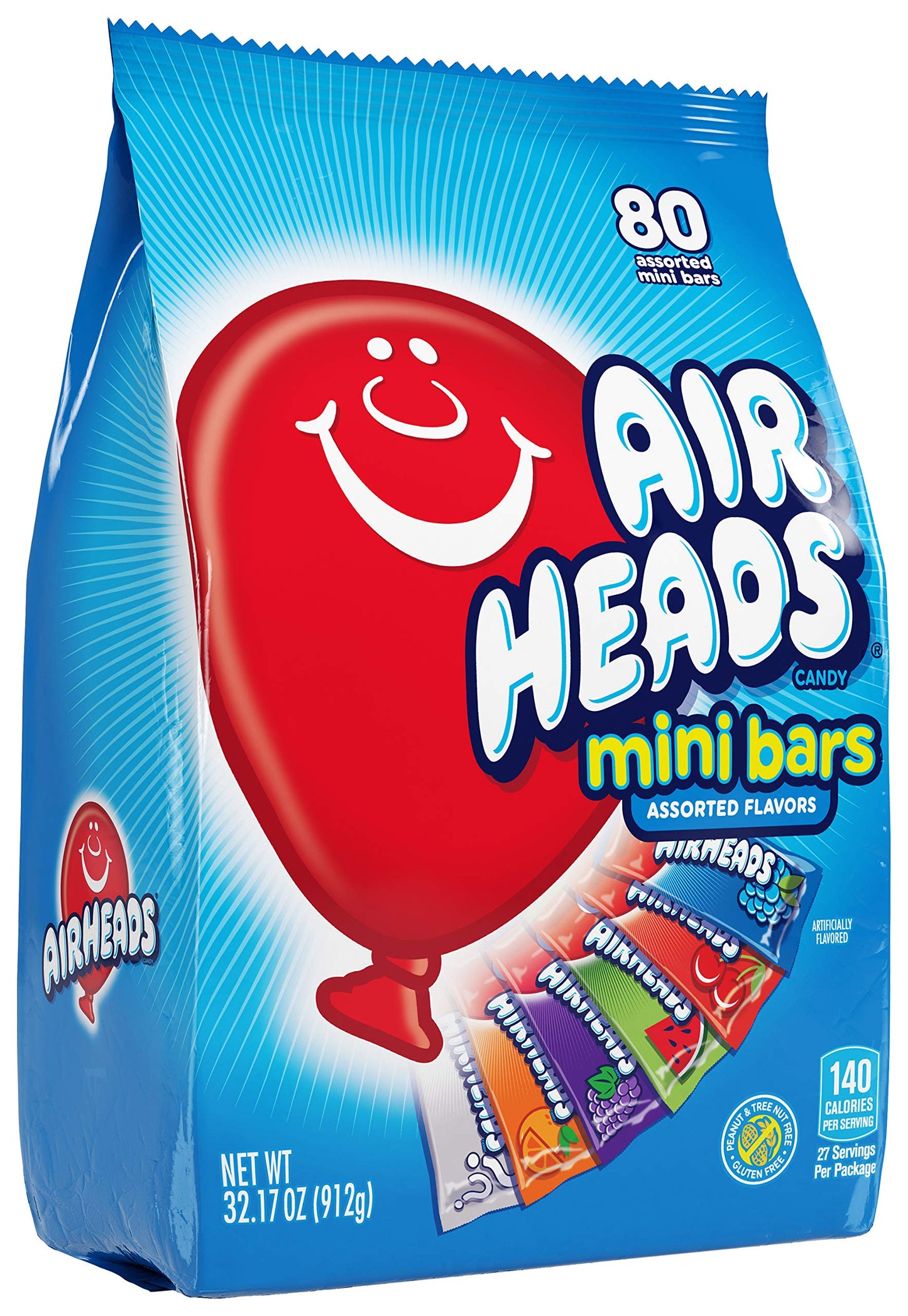 Airheads Candy Variety Bag, Mini Bars, Non-Melting, 32.17 Ounce, 80 Count, Blue/White