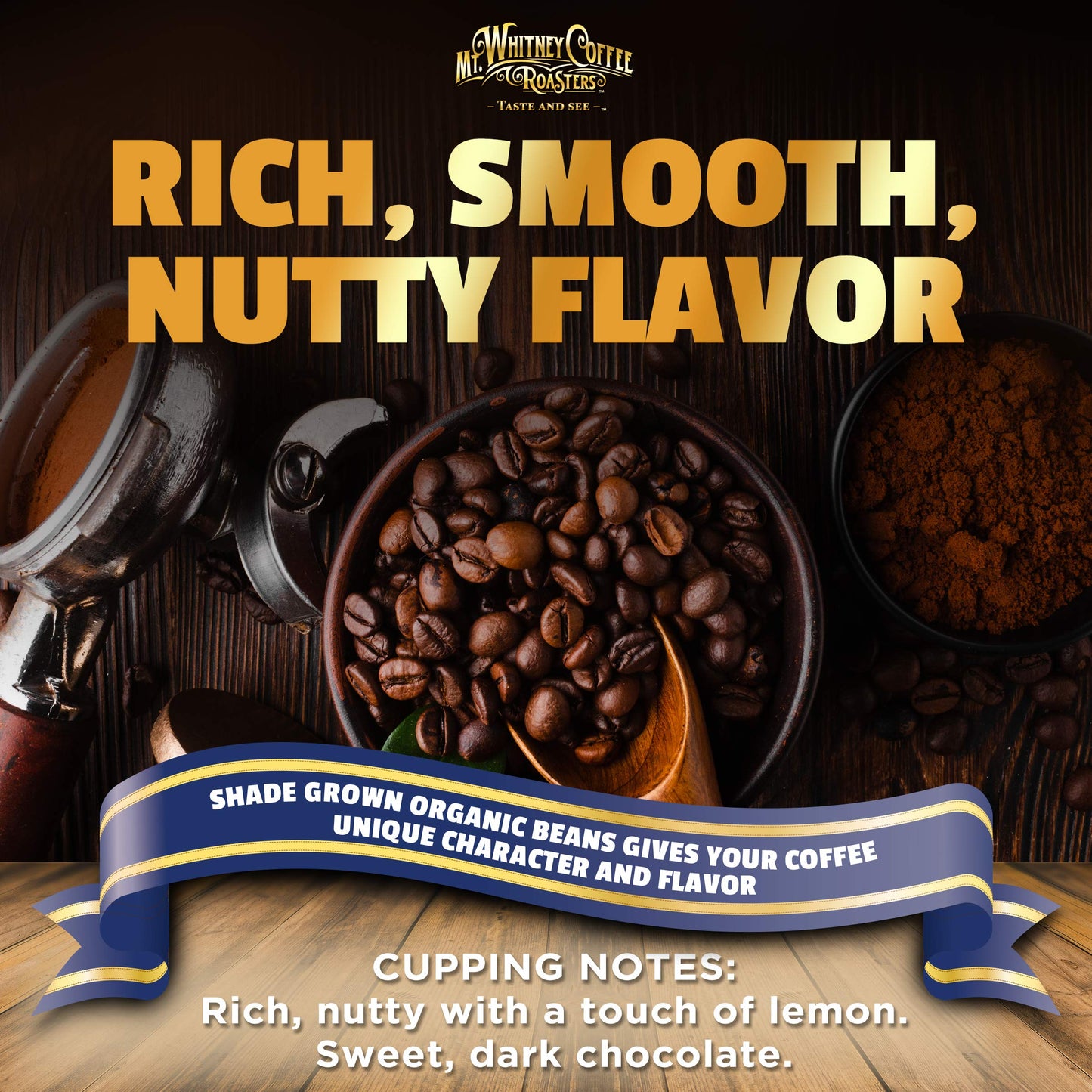 Mt. Whitney Coffee Roasters Organic Shade Grown Low Acid Coffee, Whole Bean, 12 Oz