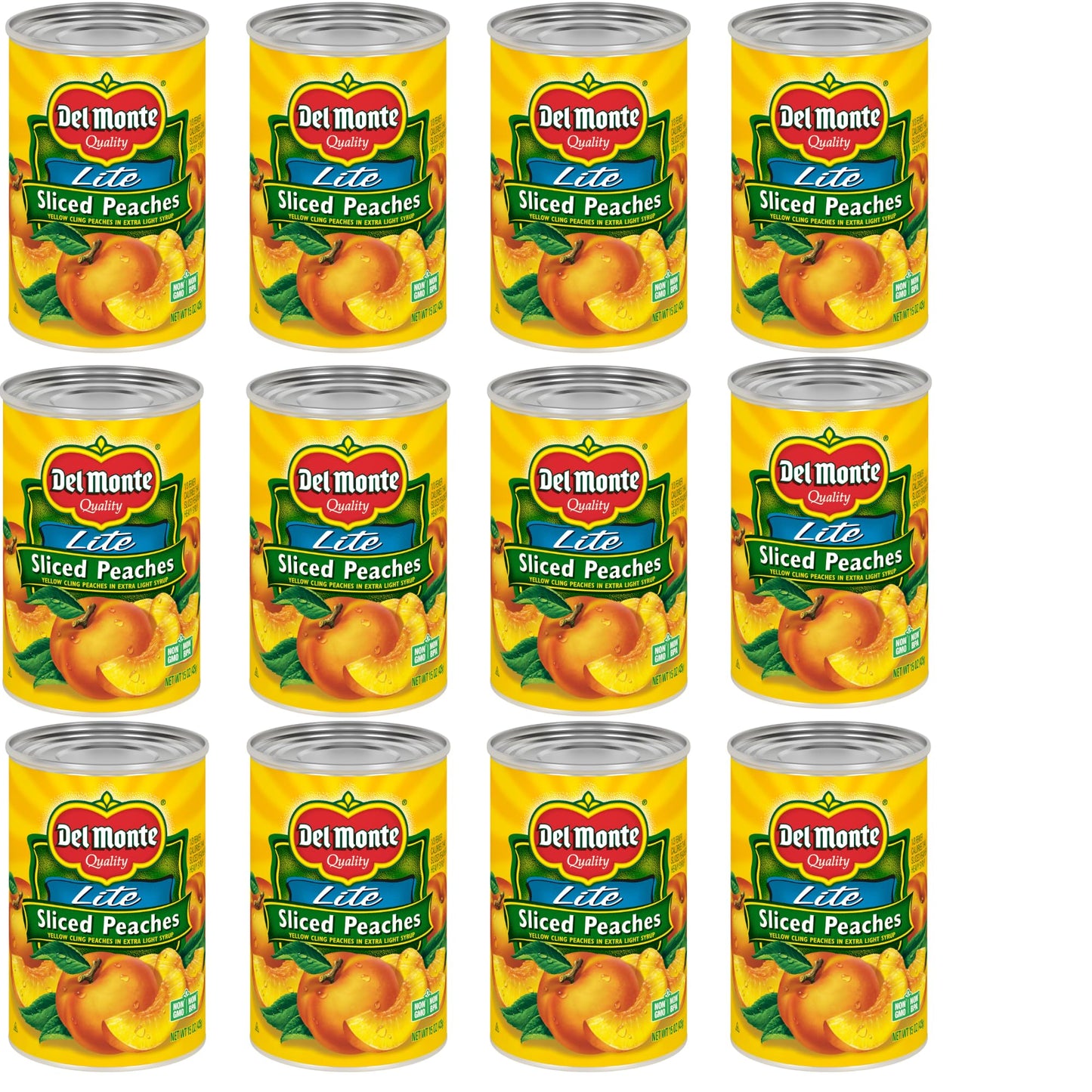 Del Monte Sliced Yellow Peaches in Extra Light Syrup, 15 oz Can, Pack of 12 Cans