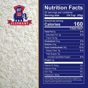 817 Elephant Jasmine Rice White Thai Hom Mali, 4 lbs (2 x 2 lbs) - Premium Quality Jasmine Rice, Model 91000338