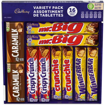 Cadbury 16 Full Size Chocolate Bars Variety Pack - Wunderbar, Caramilk, Mr.Big, Crunchie, Crispy Crunch 816 G