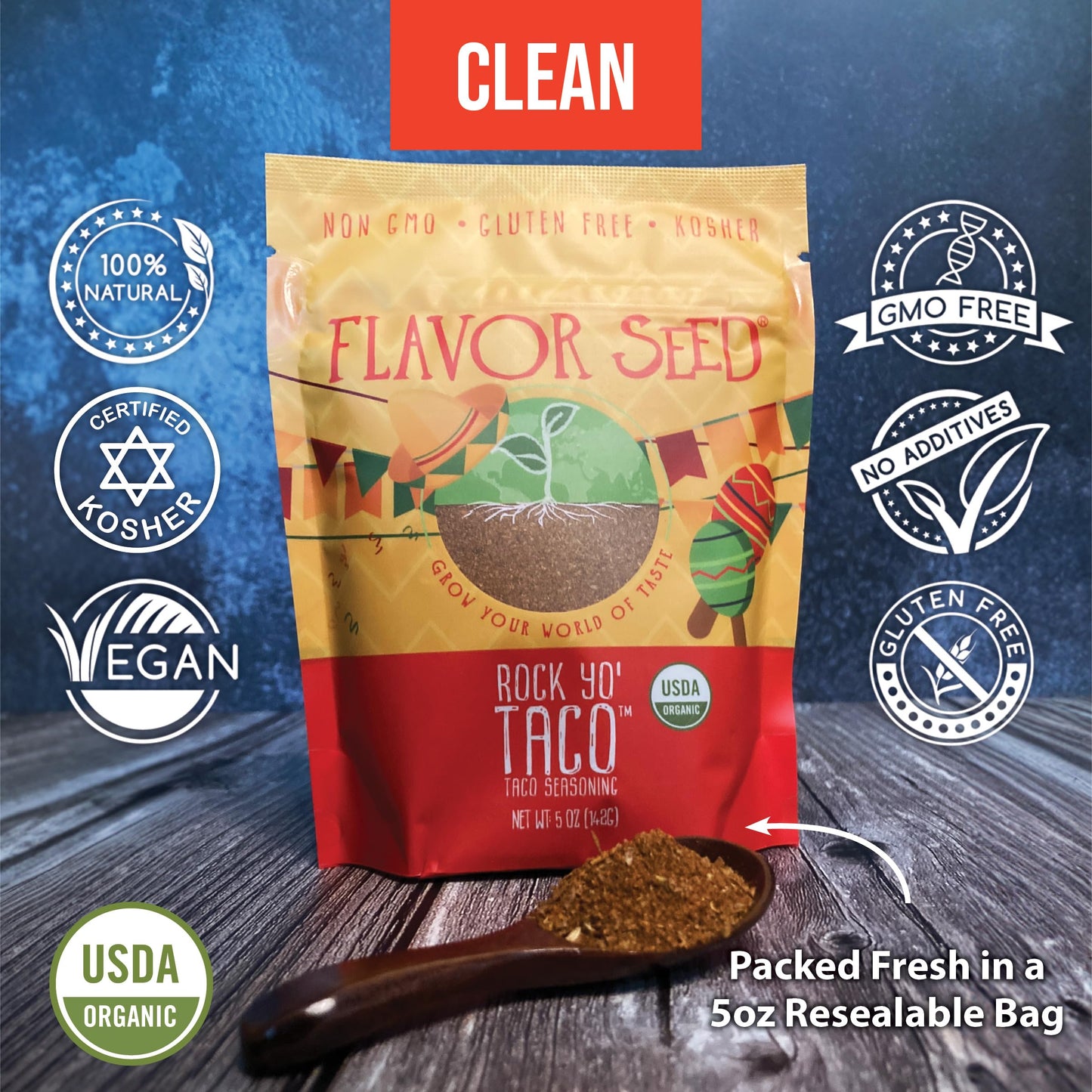 Flavor Seed Rock Yo Taco Organic Taco Seasoning Mix. Mexican Seasoning. Popcorn Seasoning. Seasonings And Spices For Cooking, Gl