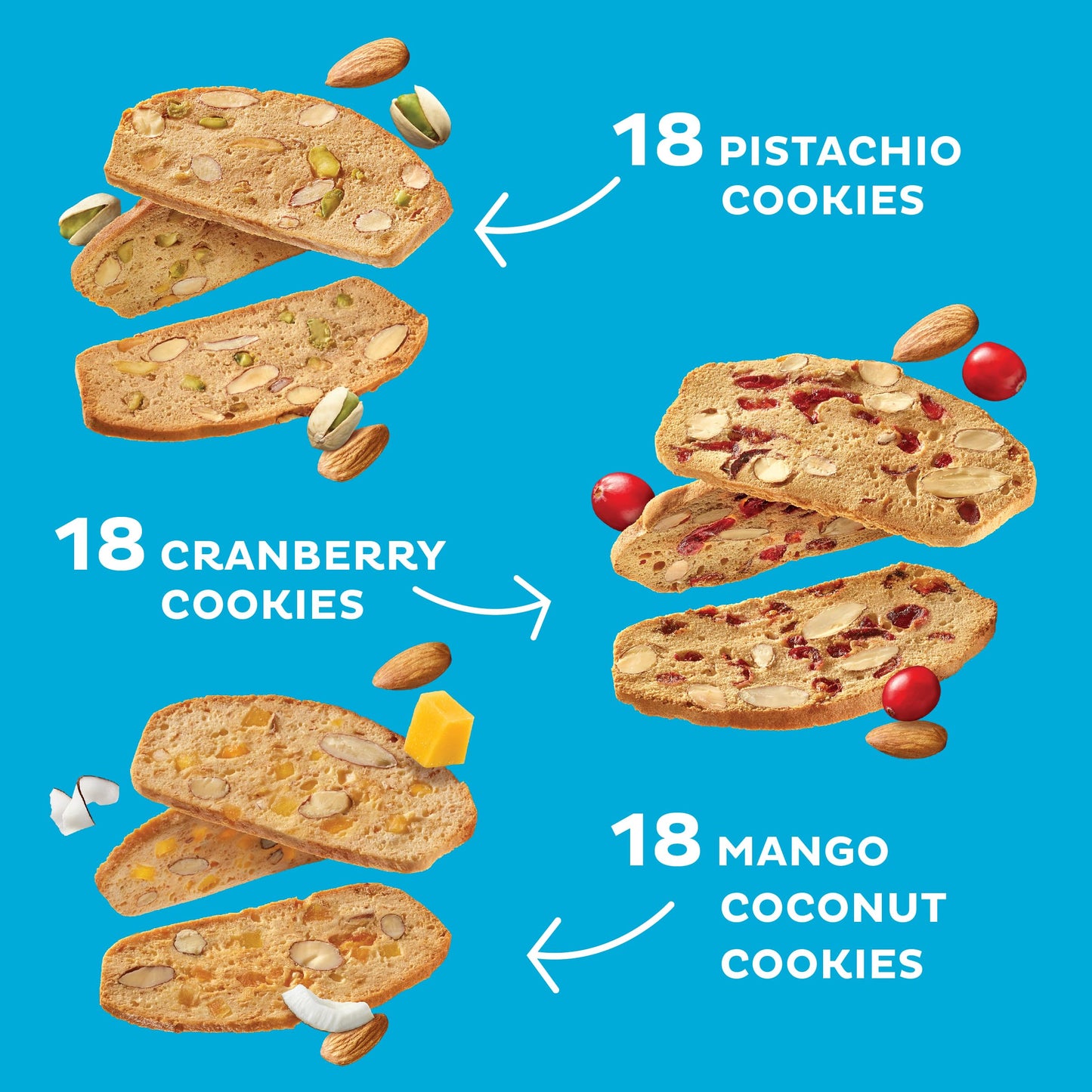 Thinaddictives Variety 3 Pack - 3 Flavors W/ 18 Cookies Per Box - Sweet & Crunchy Almond Cookie Thins - Biscotti Italian Cookies