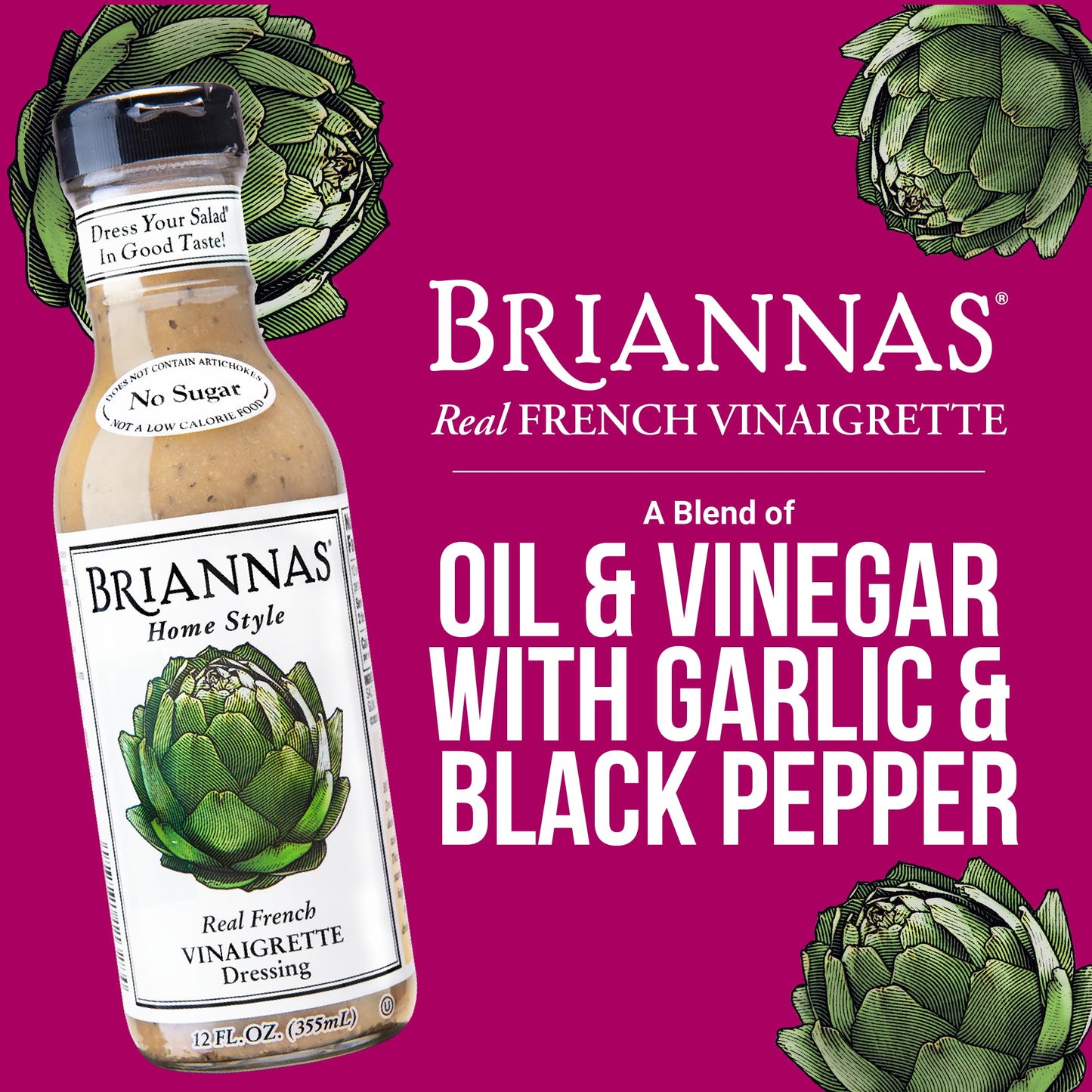 BRIANNAS French Vinaigrette Dressing - Gluten Free, Vegan - 12 oz. Bottle