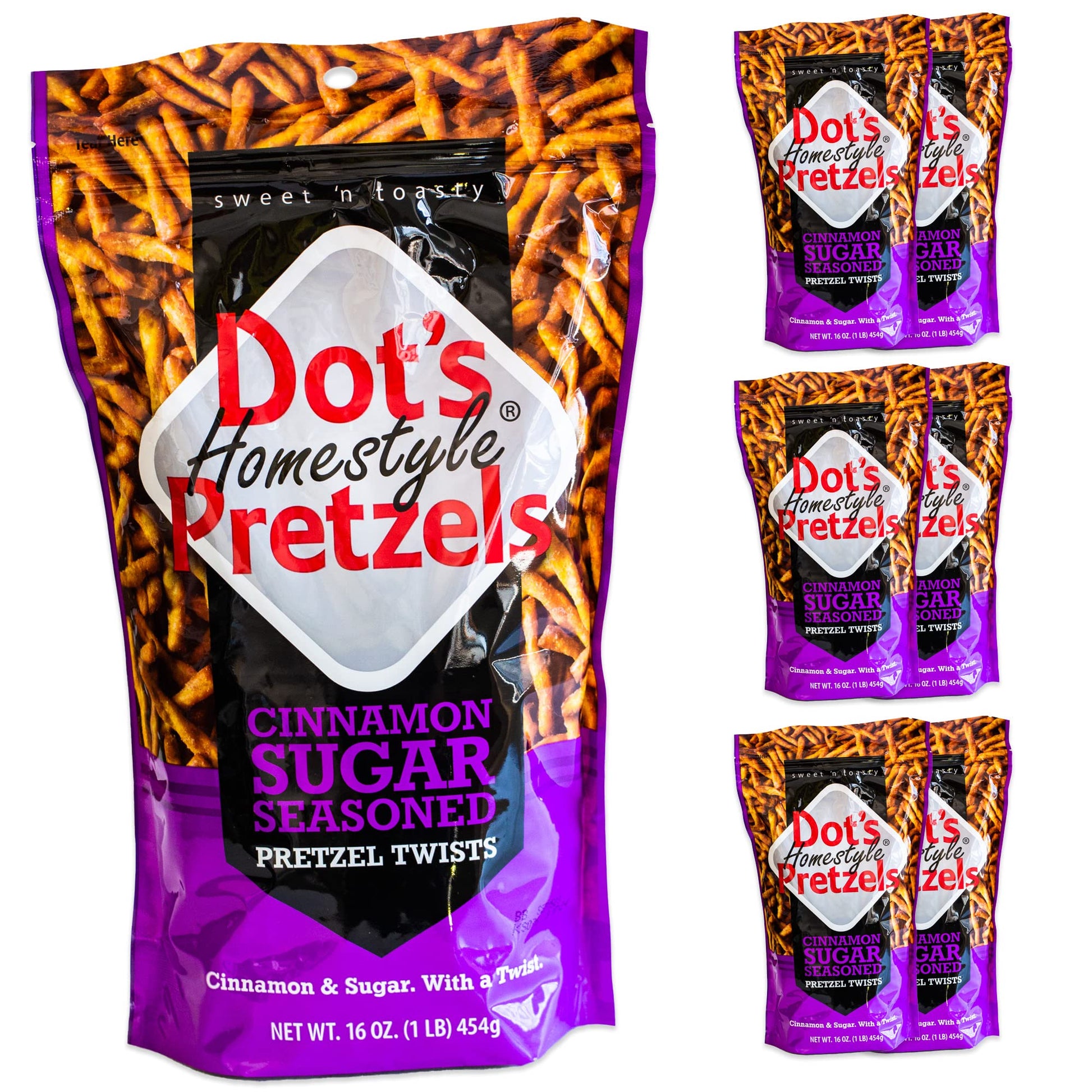 Dots Cinnamon Sugar Pretzel Twists - Coated with Delicious Cinnamon Flavor - 6, 16oz bags
