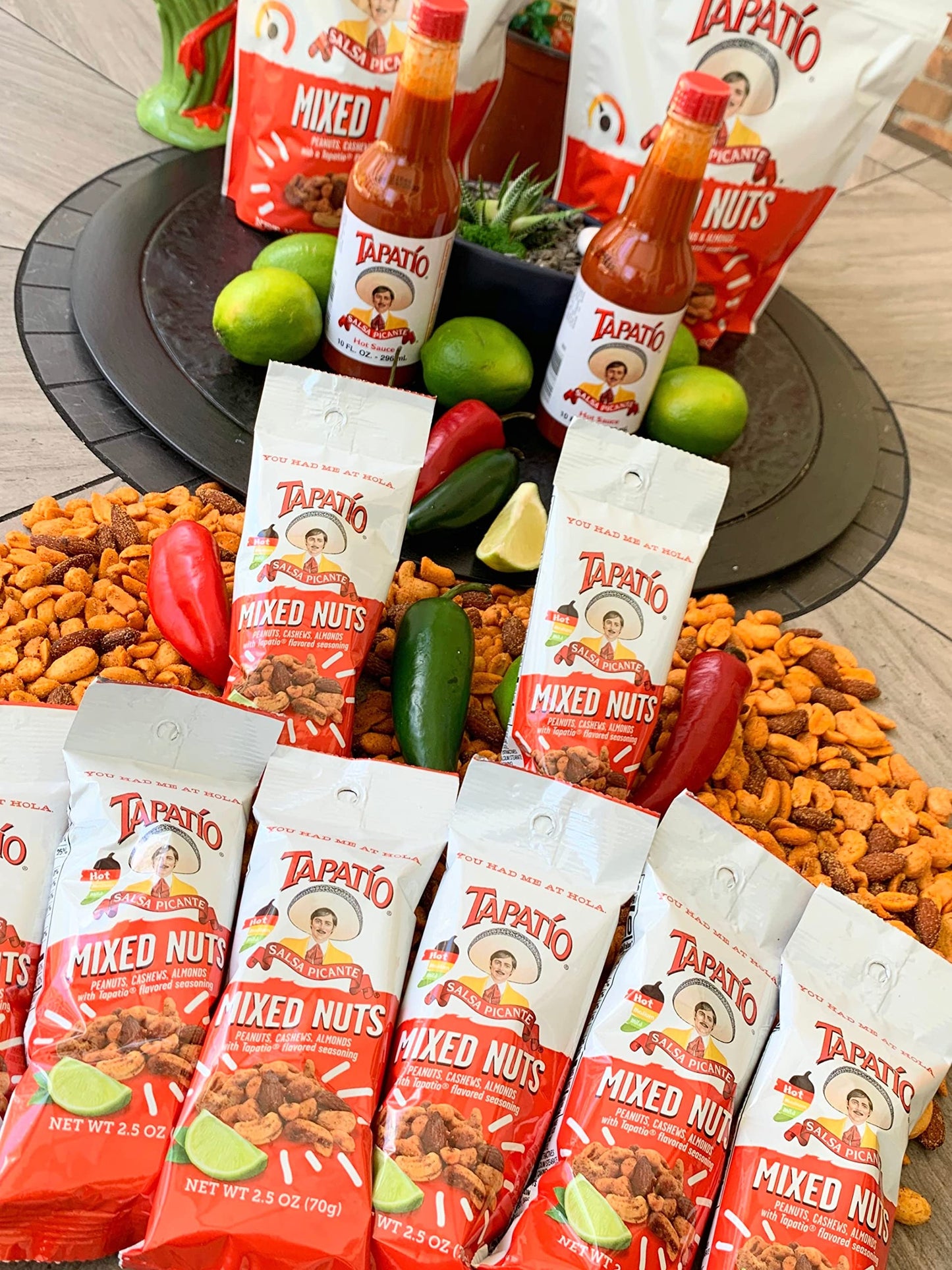 Straight Up Nuts Tapatio Mixed Nuts Snack Mix, Hot Peanuts, Travel Size, 1.5 oz Bags, 12-Pack