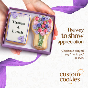 Gourmet Floral Thank You Cookie Gift Basket | 2 Large 2.5 X 4.5 In Vanilla Sugar Cookies Hand-Decorated Snack Variety Pack | Kos