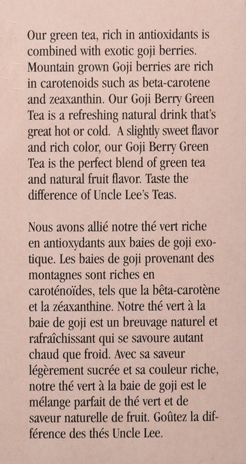 Uncle Lee'S Tea Tea Og2 Imp Grn Goji Bry 18 Bag8