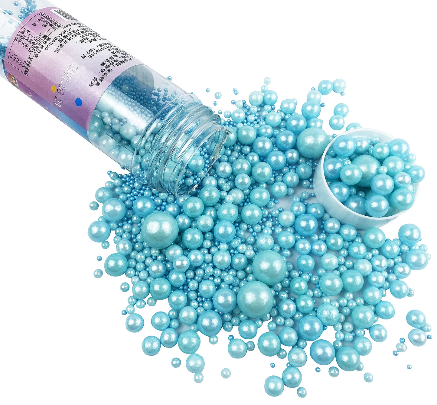 Kuting Sprinkles Edible Pearl Sugar Candy Cupcake Topper 120g Blue Glitter Mix for Baking and Decorating