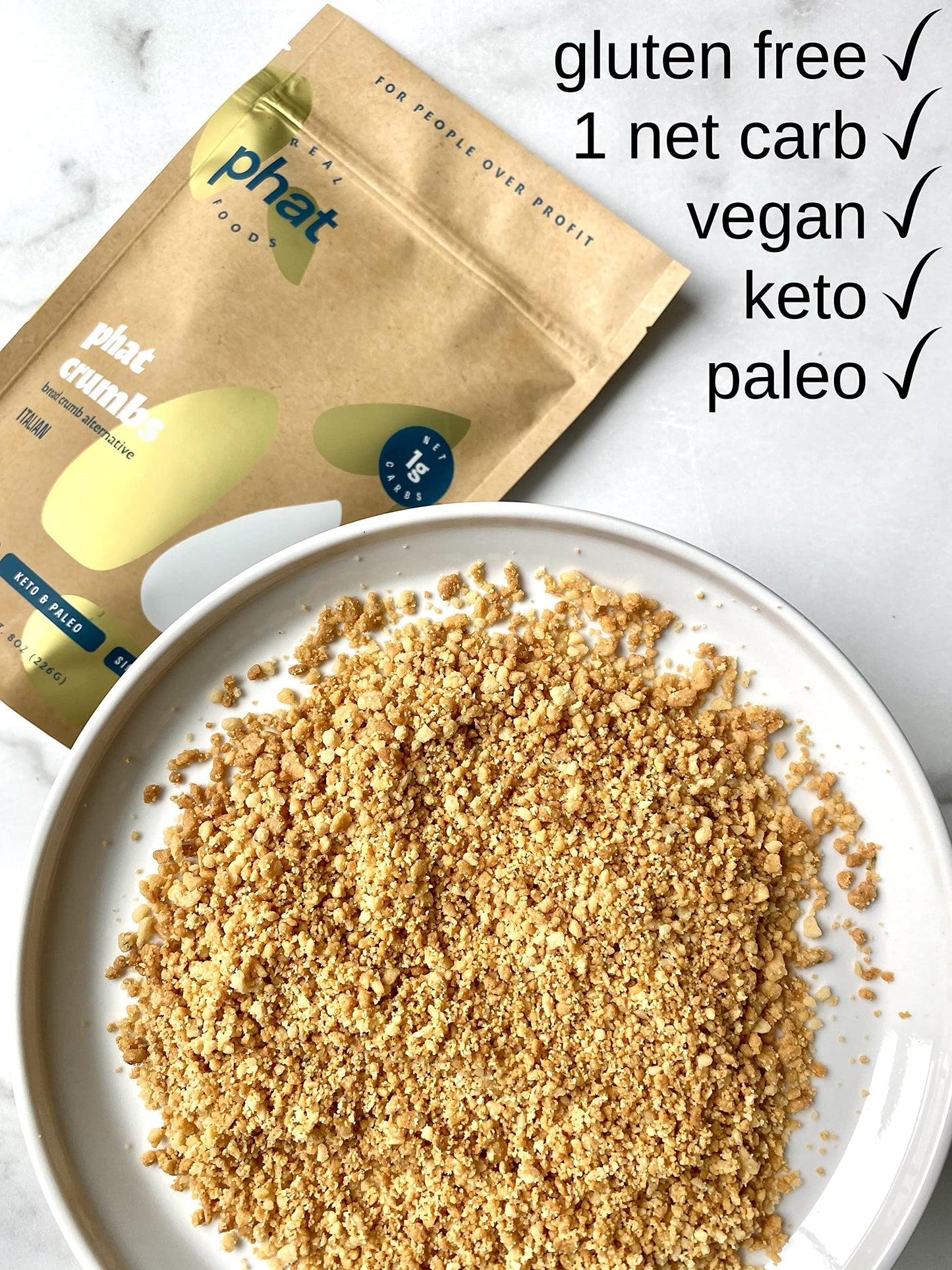 Real Phat Foods Keto Bread Crumbs - Gluten Free Bread Crumbs 1 Net Carb - Paleo, Dairy Free, Low Carb, Grain Free, Almond Flour