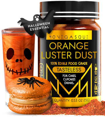 Mon  Gasque Orange Luster Dust Edible Glitter For Cocktails 15G - Vegan Orange Edible Glitter - Halloween Cake Glitter - Edible
