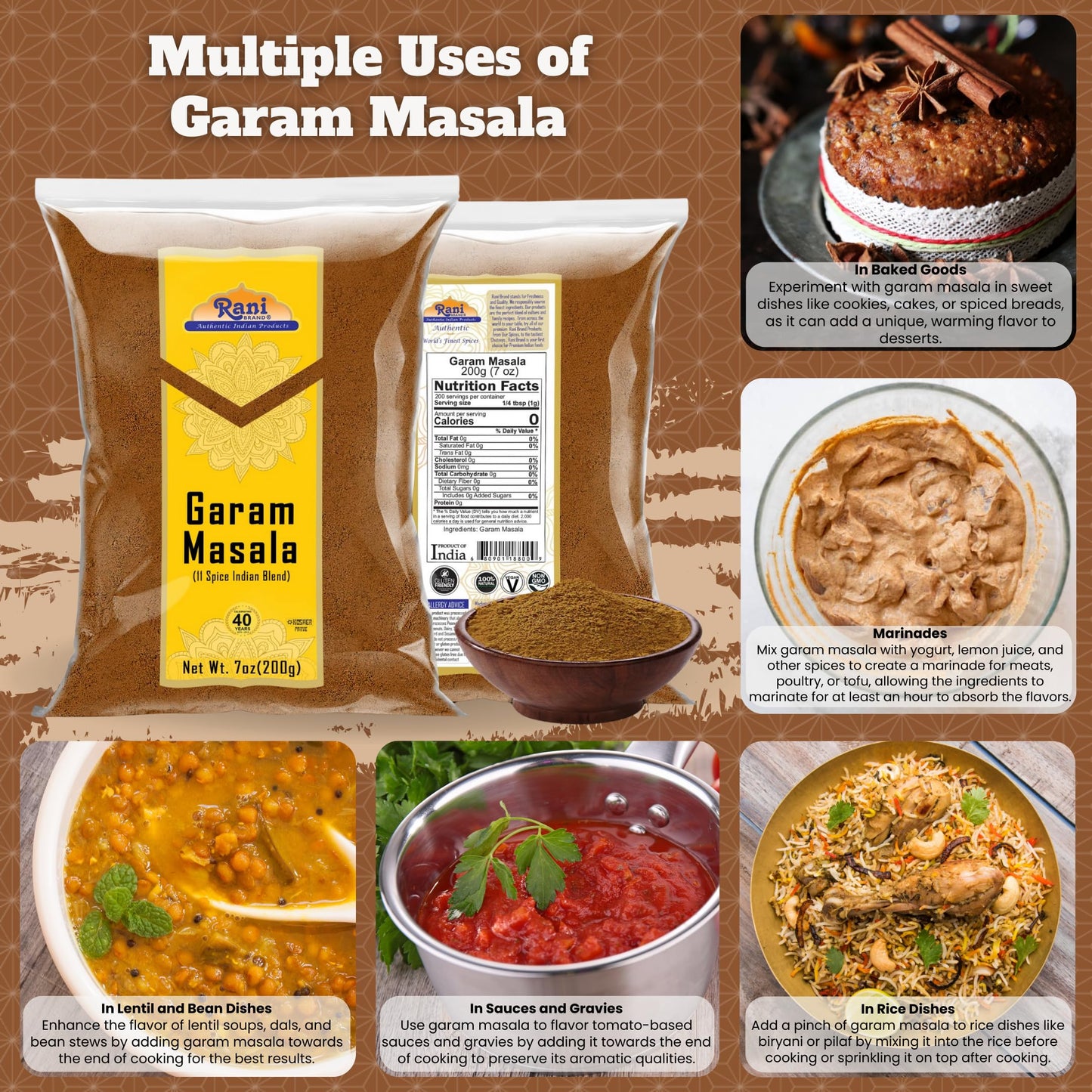 Rani Garam Masala 11-Spice Blend, All Natural, Salt-Free, Vegan, 7oz (200g)