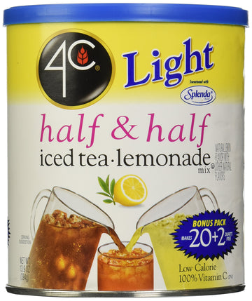 4C Zero Sugar Powdered Drink Mix, Half & Half, 22 Quarts, Family Sized Cannister, 13.9 Ounce, Low Calorie