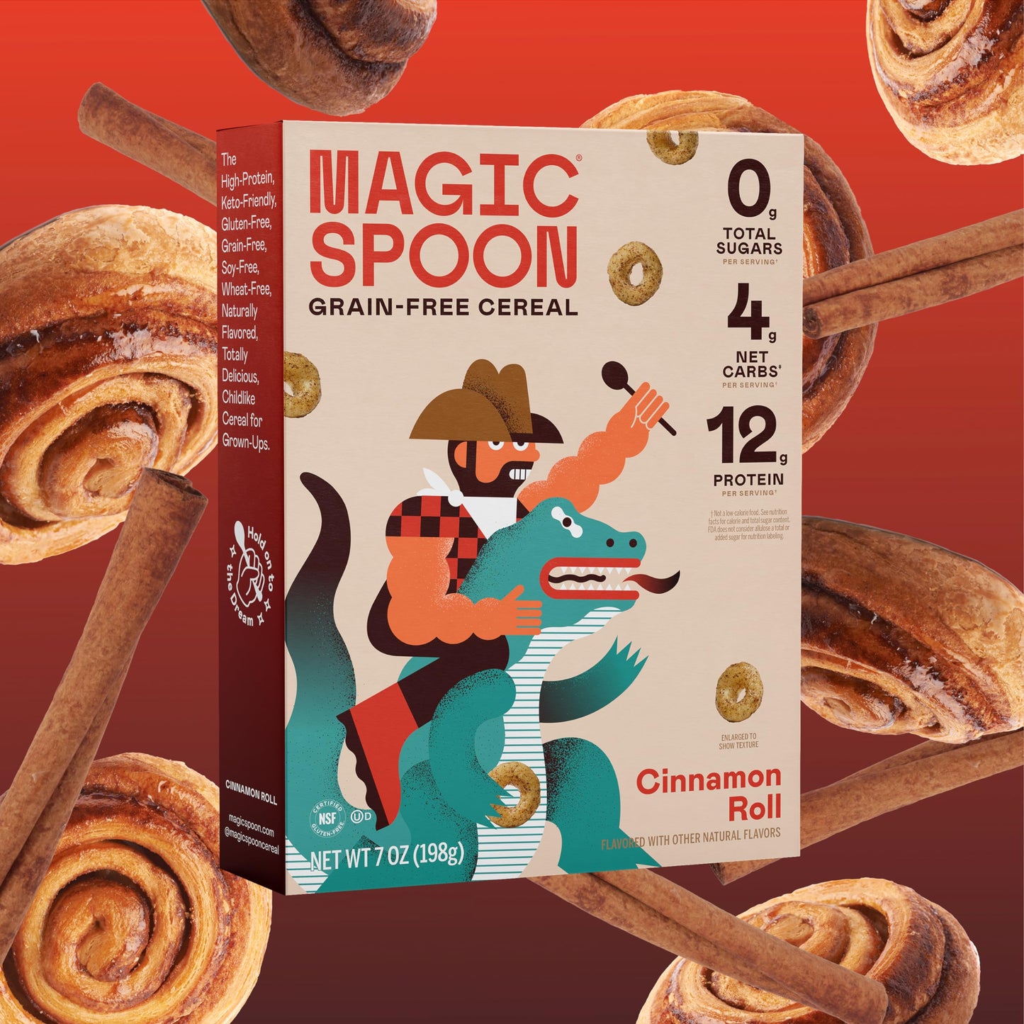 Magic Spoon Cereal - Cinnamon Roll 4-Pack of Cereal and Spoon - Keto & Low Carb Lifestyles, Gluten & Grain Free, High Protein, 0
