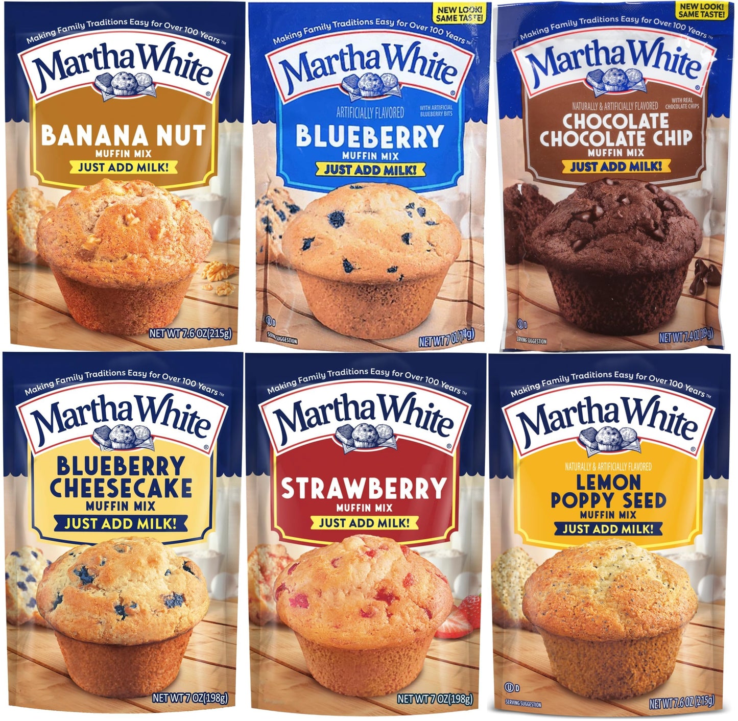 Martha White Muffin Mix Sampler Package with Favorite Banana Nut - 6 Pack of Various Flavors