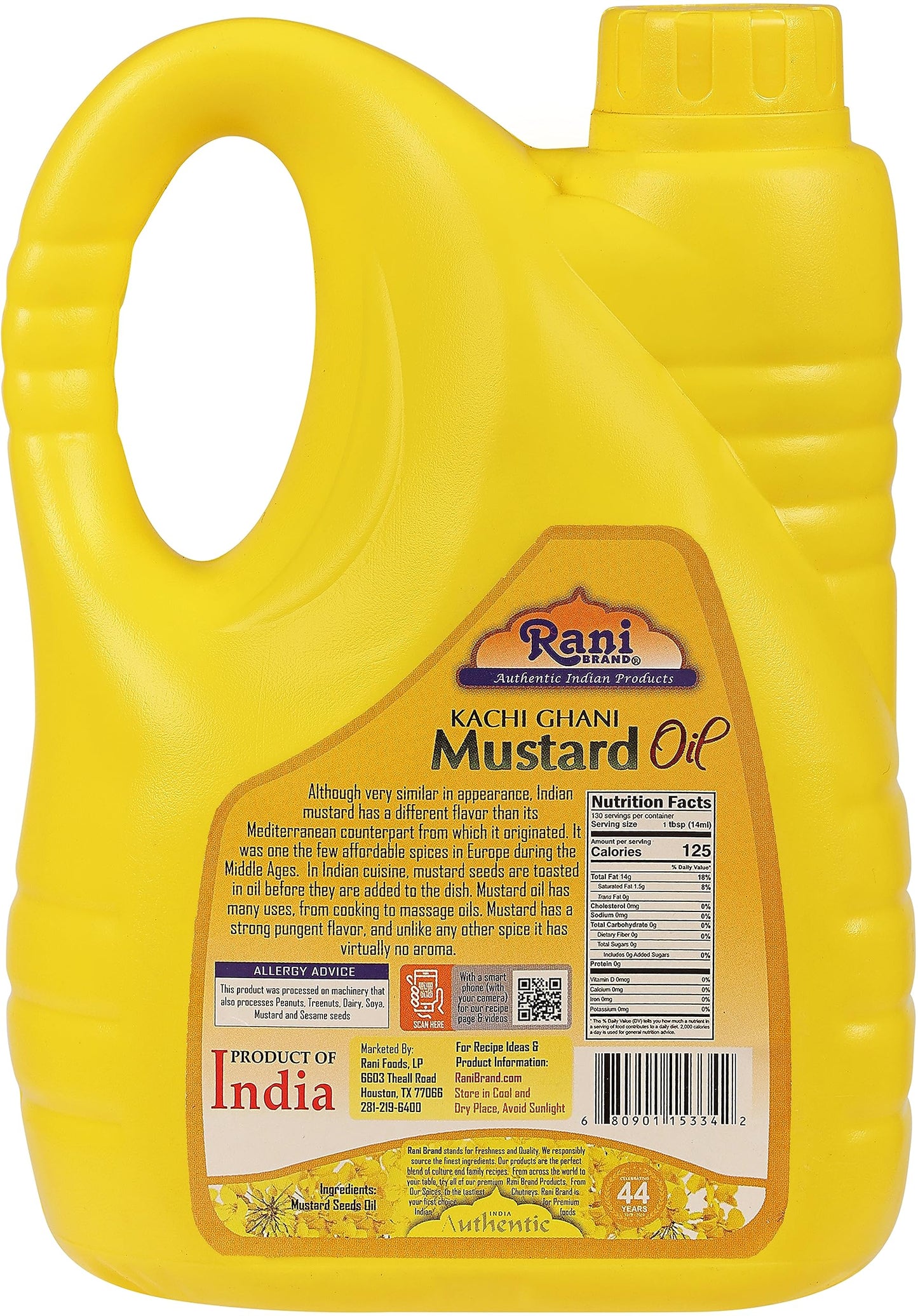 Rani Mustard Oil (Kachi Ghani) 67.6 Ounce (2 Liter) Pack Of 6, Non-Gmo | Gluten Free | Vegan | 100% Natural | Kosher