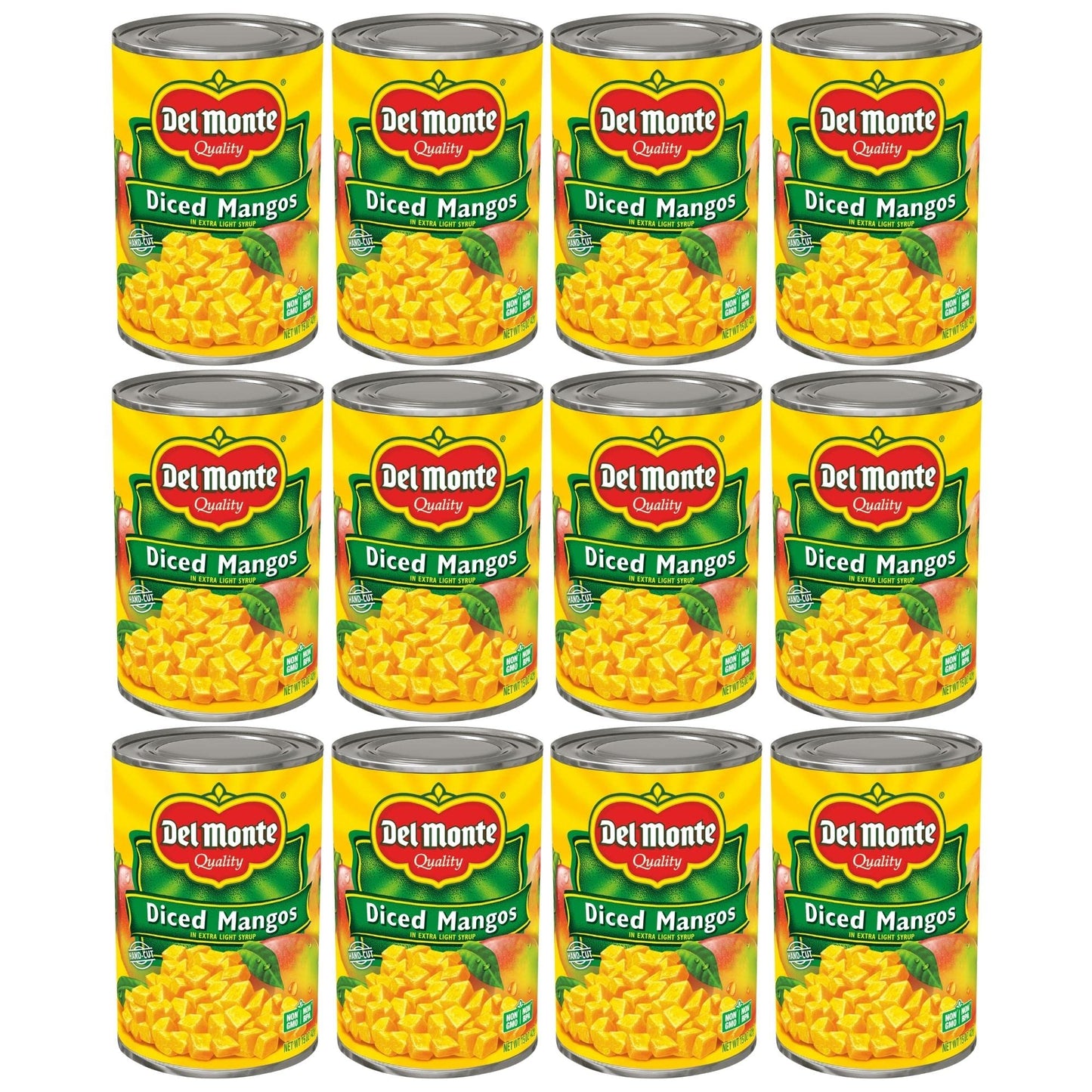 Del Monte Diced Mango in Extra Light Syrup, 15 oz Can, Pack of 12, Yellow