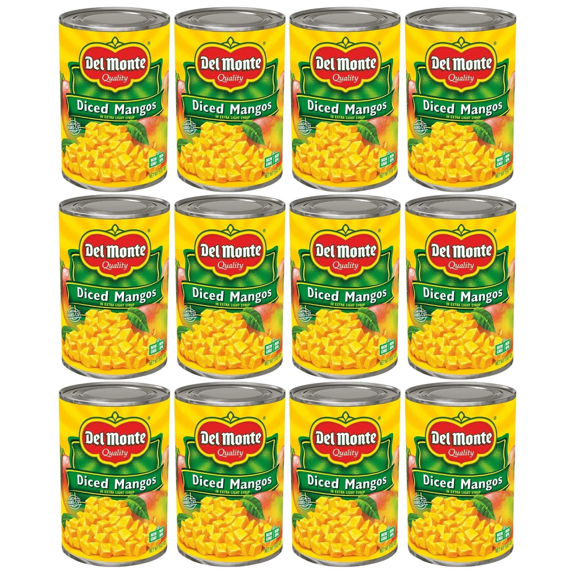 Del Monte Diced Mango in Extra Light Syrup, 15 oz Can, Pack of 12, Yellow