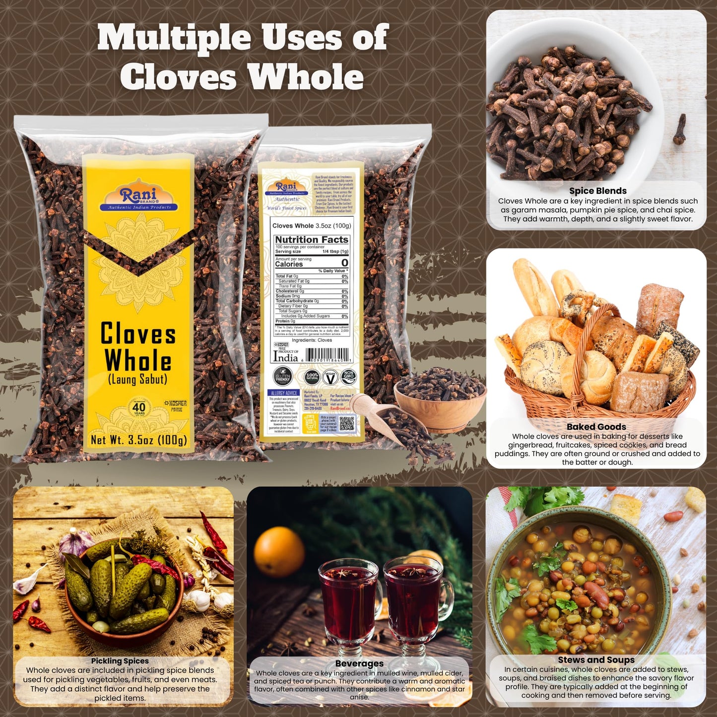 Rani Cloves Whole (Laung) 3.5Oz (100G) Great For Food, Tea, Pomander Balls And Potpourri, Hand Selected, Spice ~ All Natural | N