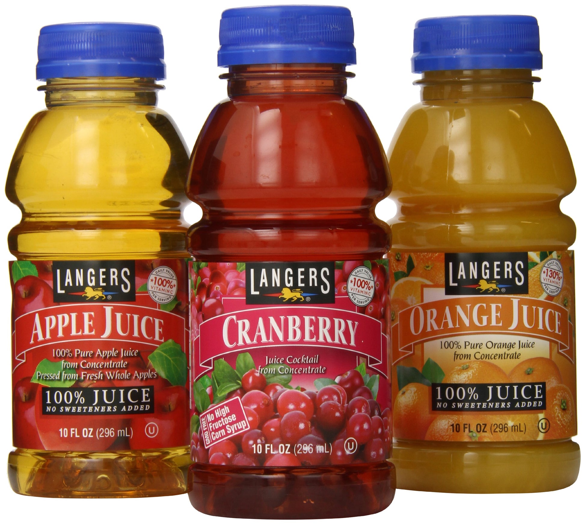 Langers Juice Variety Pack 100% Juice Cocktail  Apple  Orange & Cranberry  10 Fl Oz (Pack of 12)