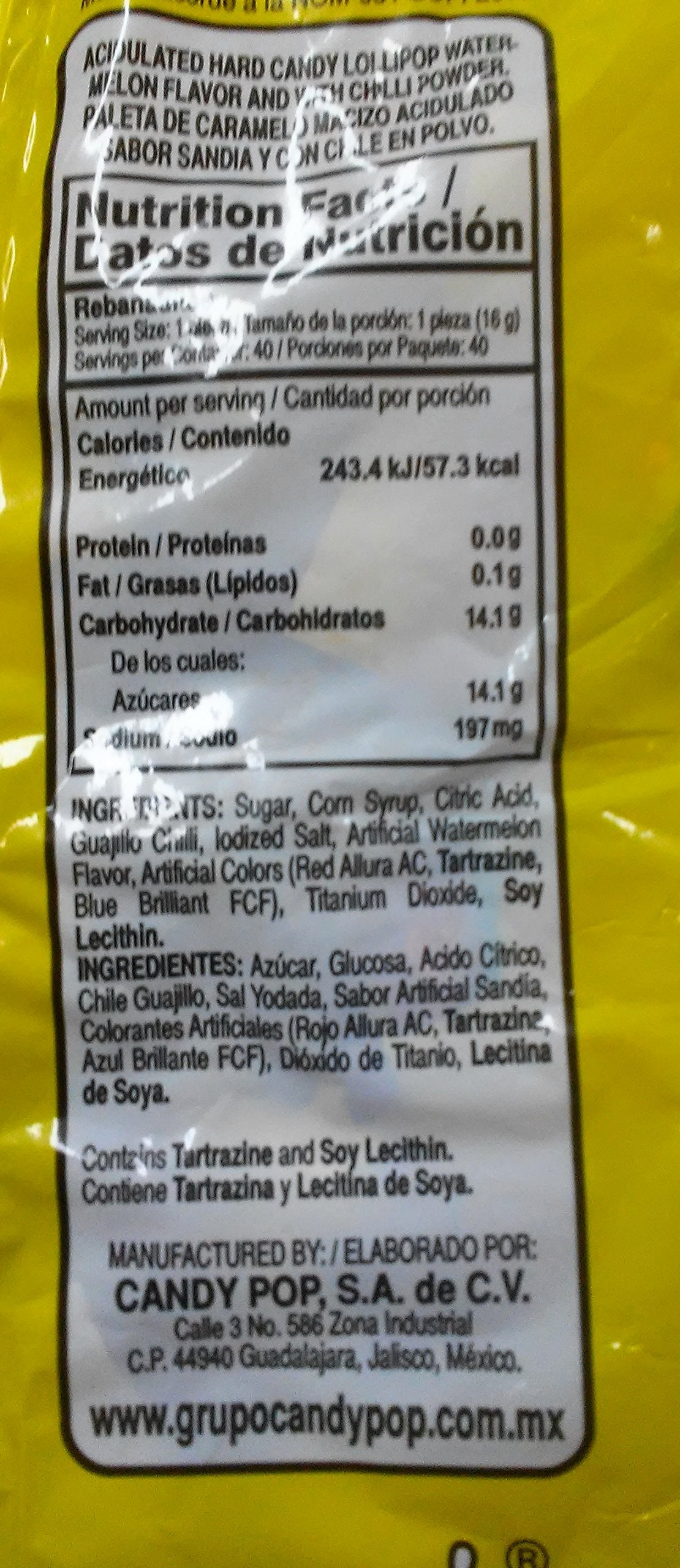 Vero Rebanaditas Paletas Sabor Sandia Hard Candy Chili Covered Lollipops 40 Pcs