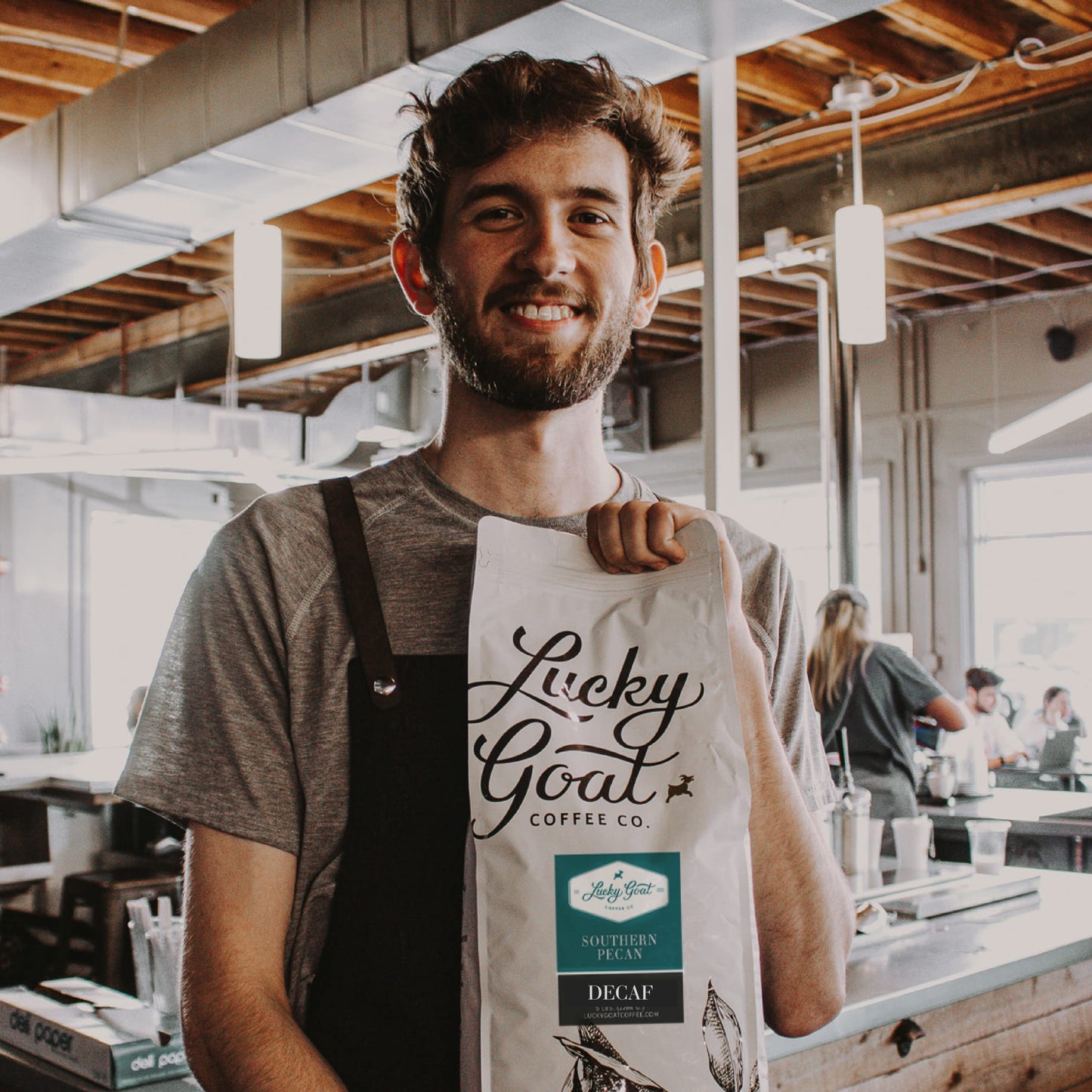 Lucky Goat Decaf Southern Pecan Coffee, Medium Roast, 5 lb Bulk Ground, Low Acid, Gluten Free, Sugar Free, Keto Friendly