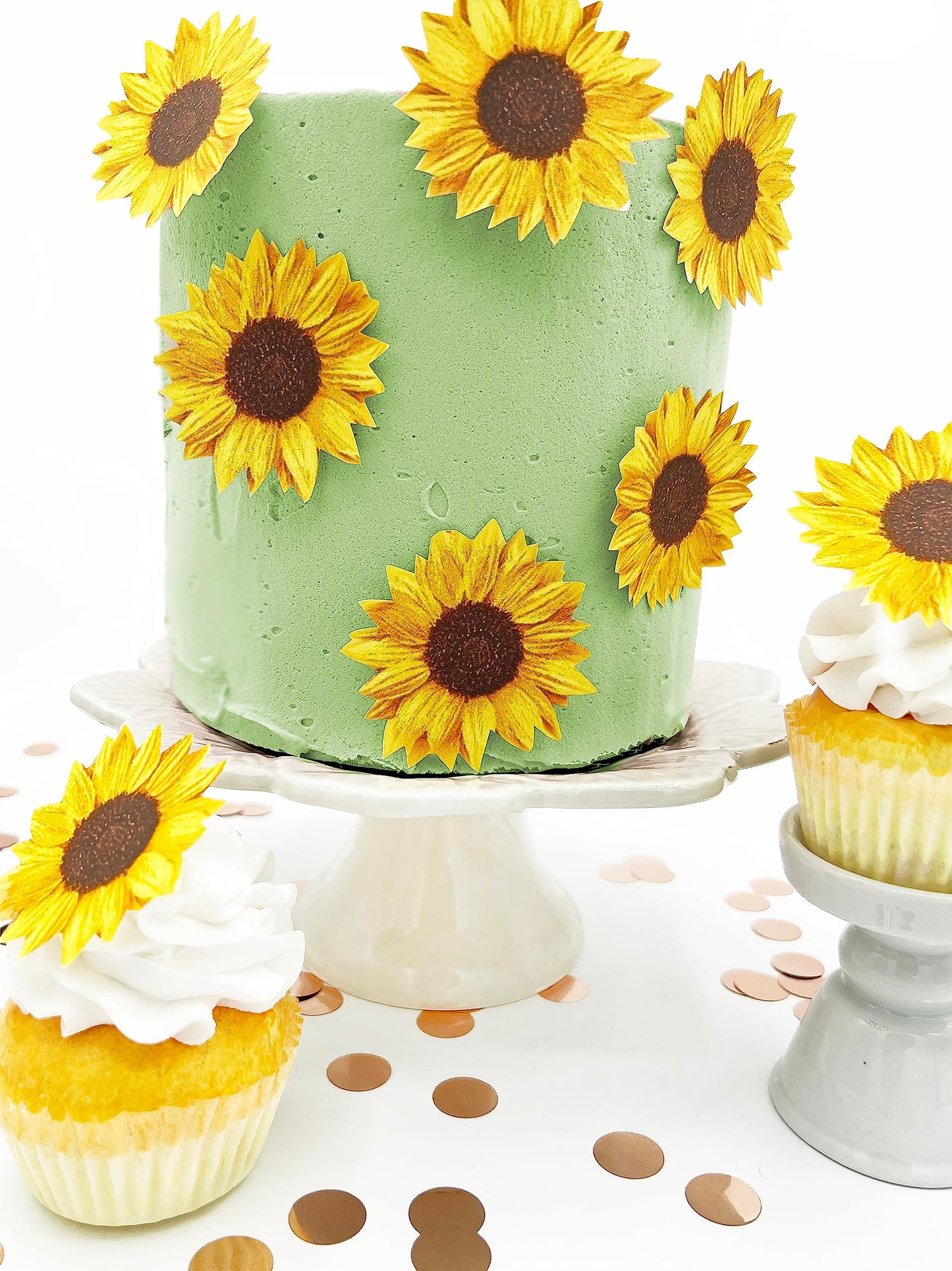 Sugar Robot Edible Sunflowers Cake Decorations - Large 2.5 - Set of 12 - Yellow