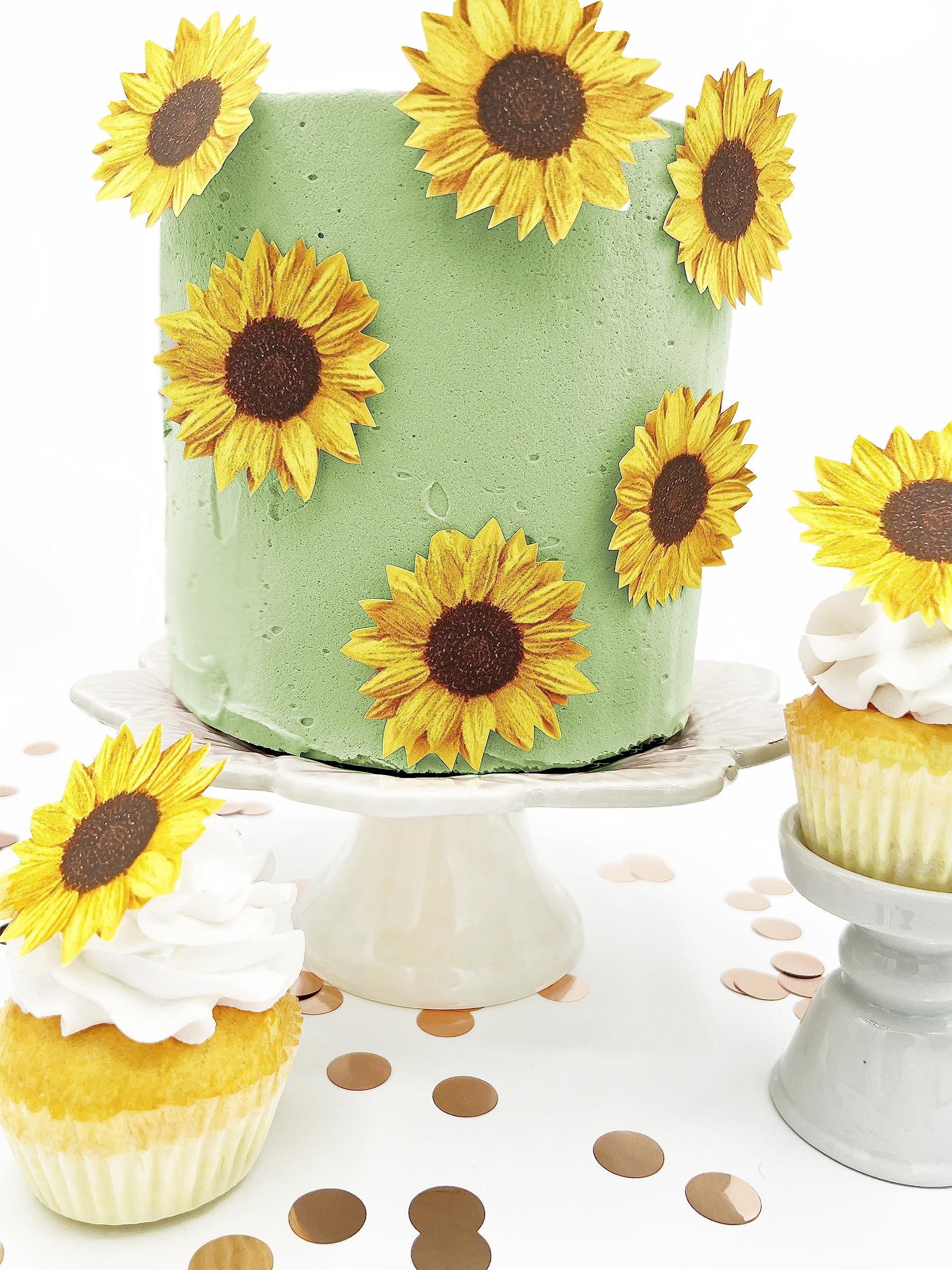 Sugar Robot Edible Sunflowers Cake Decorations - Large 2.5 - Set of 12 - Yellow