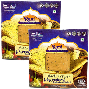 Rani Pappadums (Indian Lentil Wafer Snack) Black Pepper Papad 7oz (200g) Approximately 15pc, 7 inches, Pack of 2 ~ All Natural |