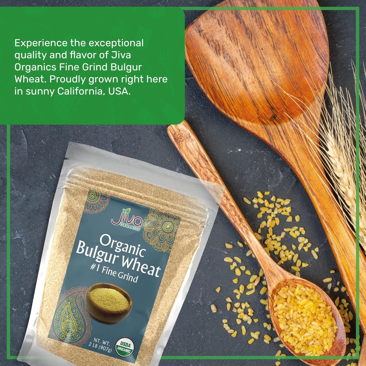 Jiva Organic Bulgur Wheat Fine #1 2 Lb - Non-Gmo, Grown In Usa, 100% Natural Wheat Berries, Resealable Bag