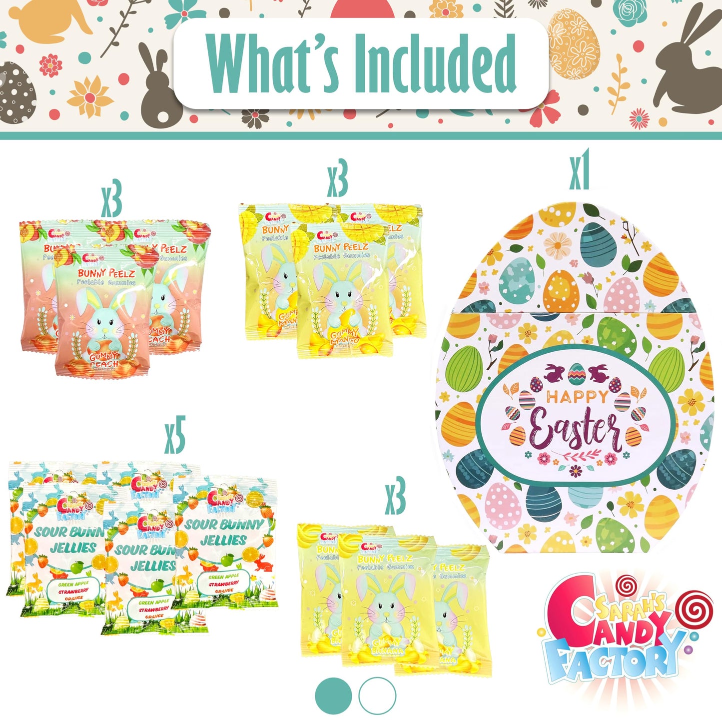 Easter Snack Egg Shape Box (38 Count) Filled With Candy, Peelable Gummies, Treats And Bunny, Great Package For Family, Friends,