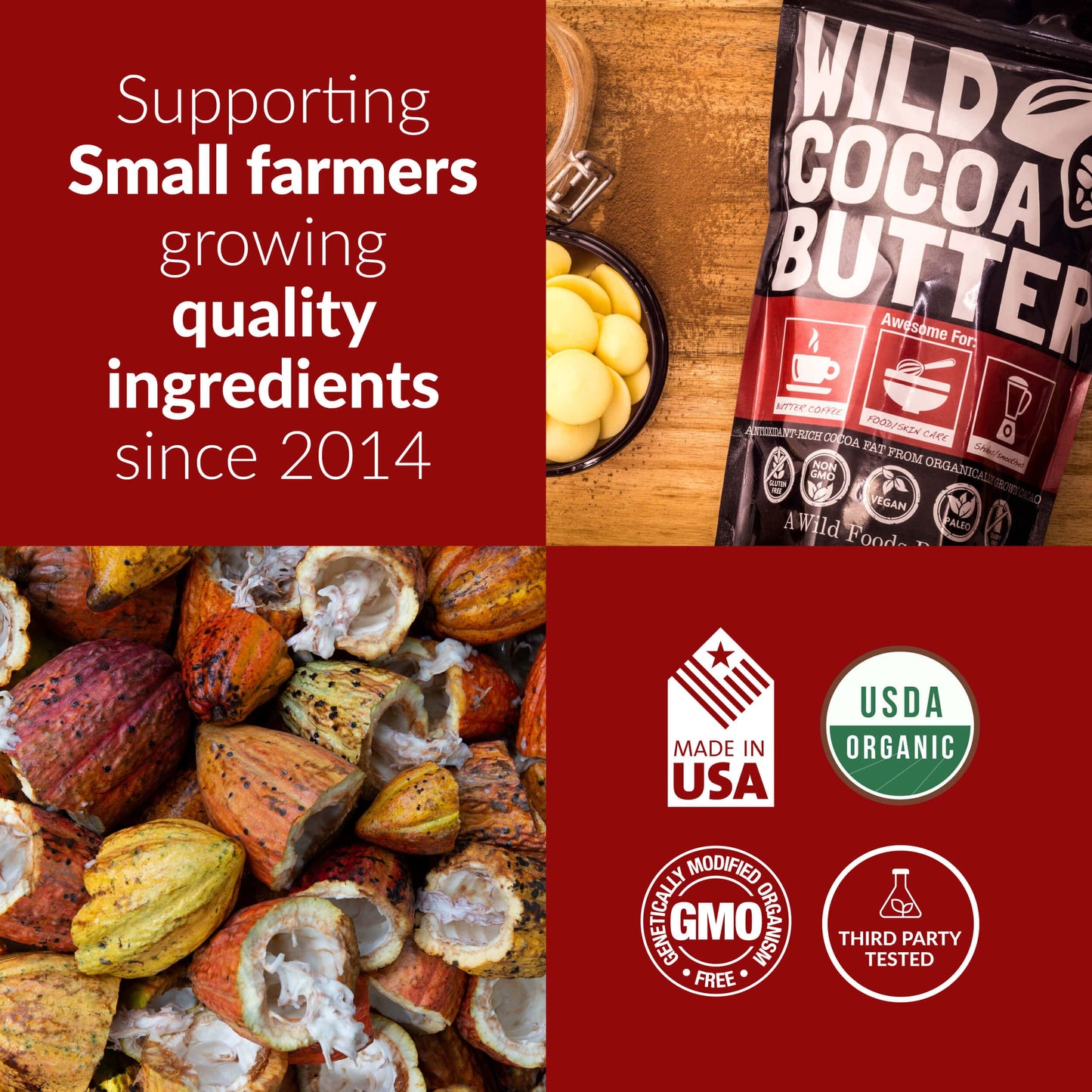 Wild Foods Organic Cocoa Powder | Single Origin Unsweetened Keto Chocolate Powder For Cooking & Baking | 100% Natural Cacao Bean