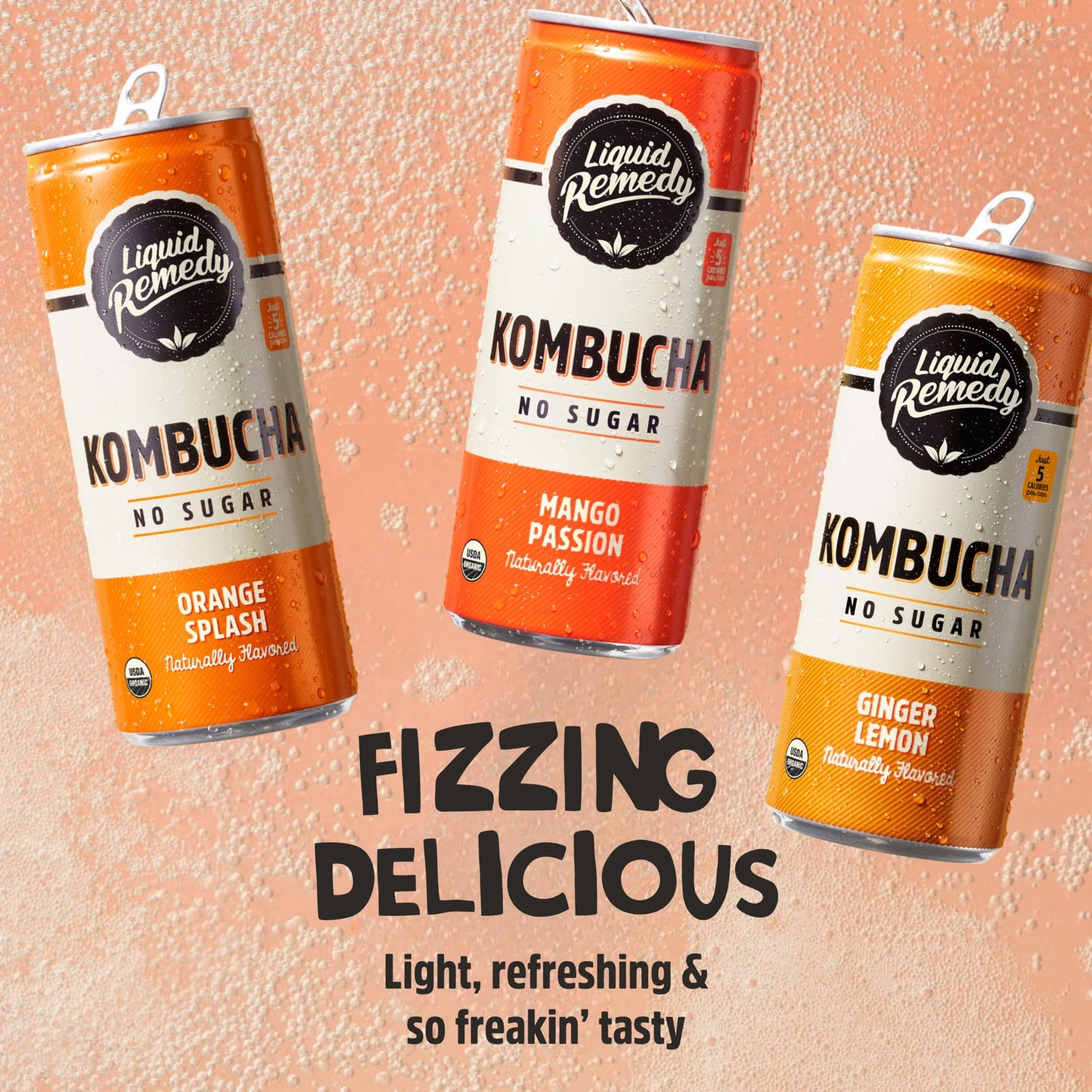 Liquid Remedy Kombucha Sugar Free Organic Drink, Low Calorie, Probiotic Like Tea For Gut Health - Tropical Trio Variety Pack- 8.
