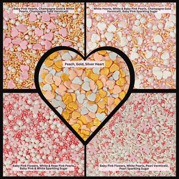 Confect Pink, Silver, Gold & White Pearl Sprinkles Mix - Edible Baking Decorations For Cakes, Cupcakes, Cookies - Valentines & C