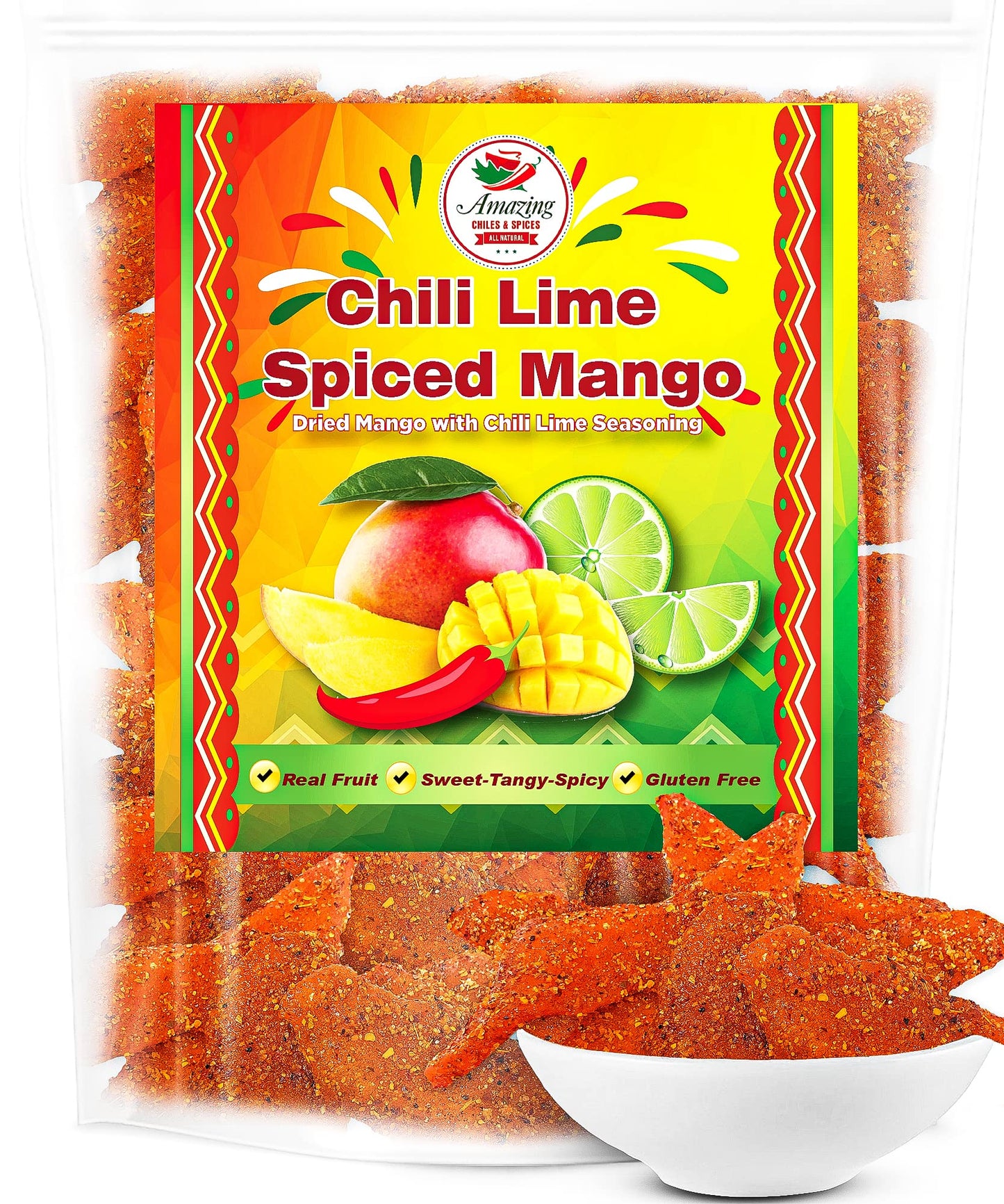 Chili Lime Dried Mango Slices, 1 Lb. Bag, Sweet, Tangy, And Spicy, Authentic Mexican Style Dry Fruit, Fresh And Natural