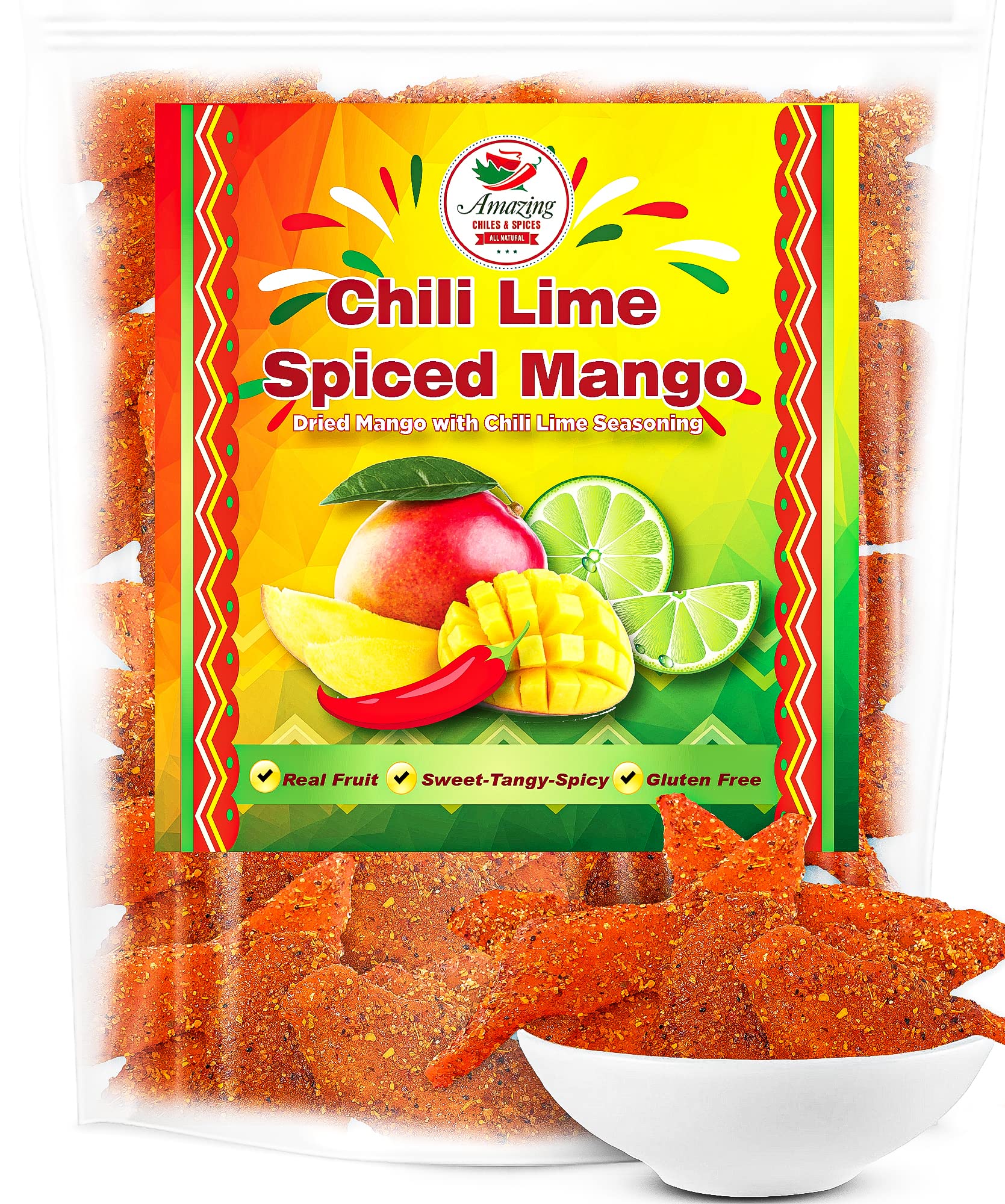 Chili Lime Dried Mango Slices, 1 Lb. Bag, Sweet, Tangy, And Spicy, Authentic Mexican Style Dry Fruit, Fresh And Natural