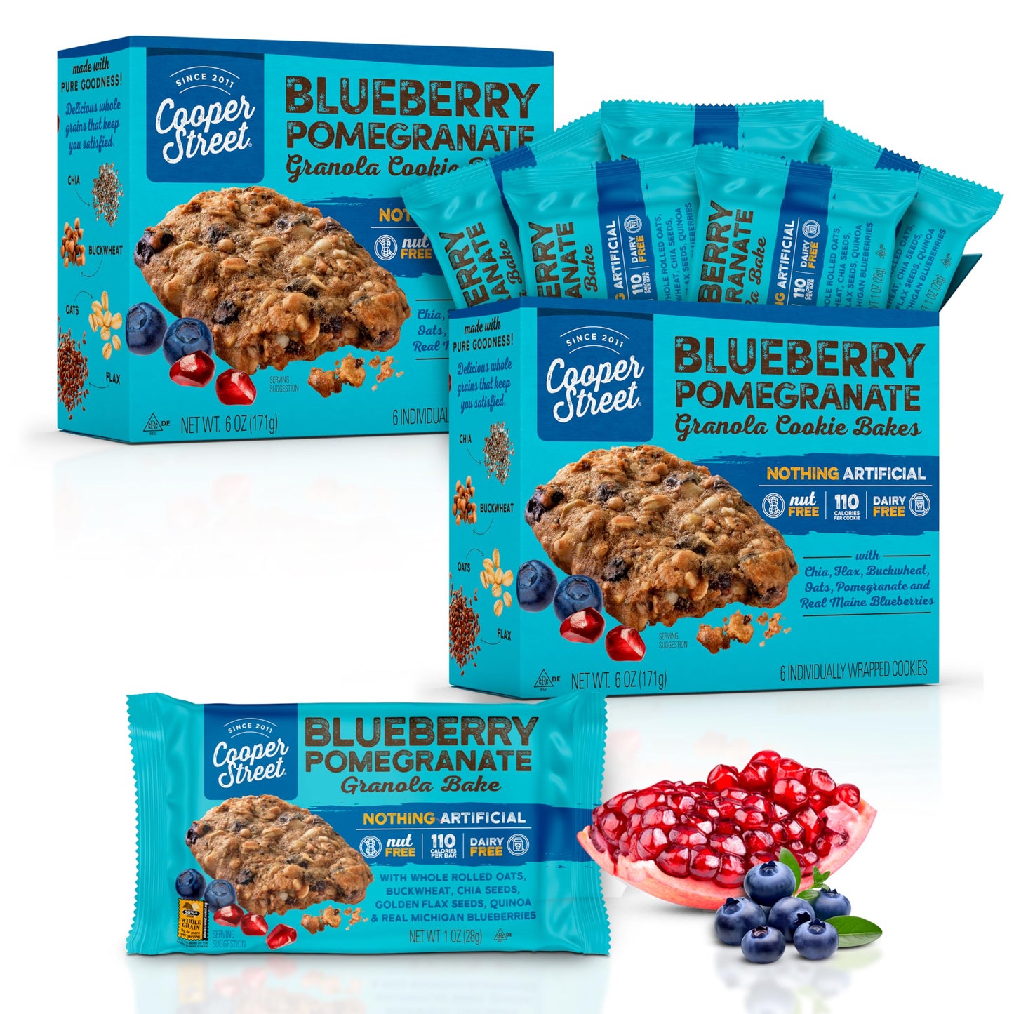 COOPER STREET Granola Bakes, Blueberry Pomegranate Flavor, Healthy Chewy Bars, 6 oz, Pack of 2
