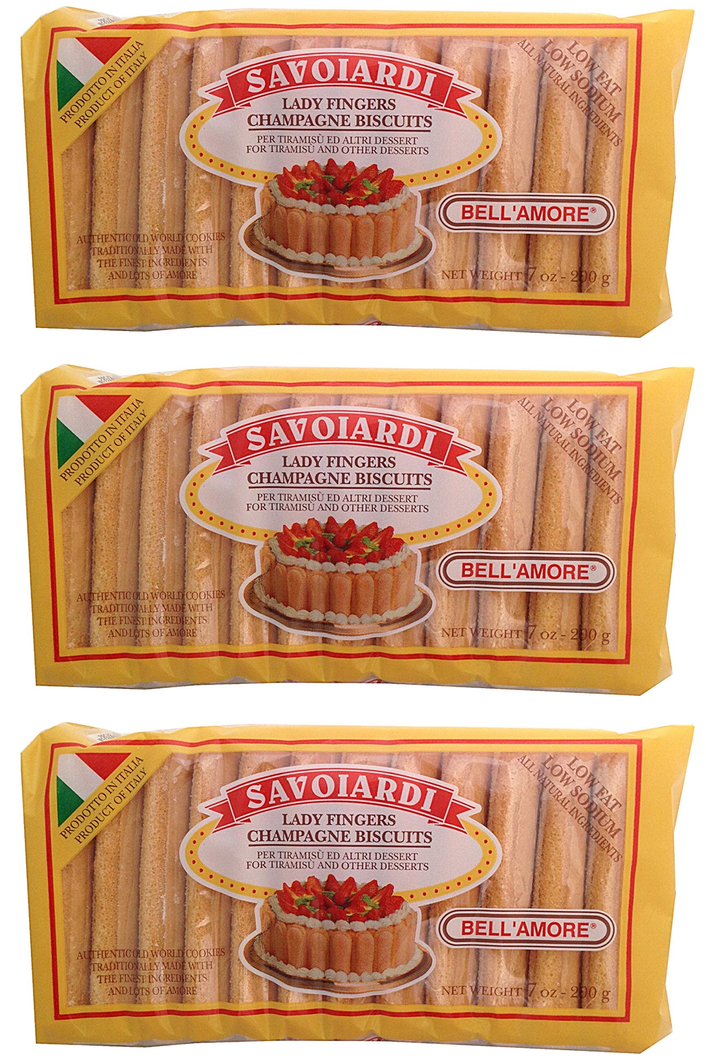 Savoiardi Lady Fingers Champagne Biscuits, 7 oz (Pack of 3), Beige