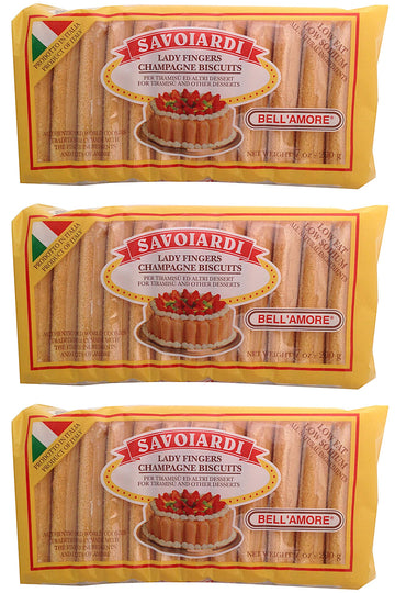 Savoiardi Lady Fingers Champagne Biscuits, 7 oz (Pack of 3), Beige