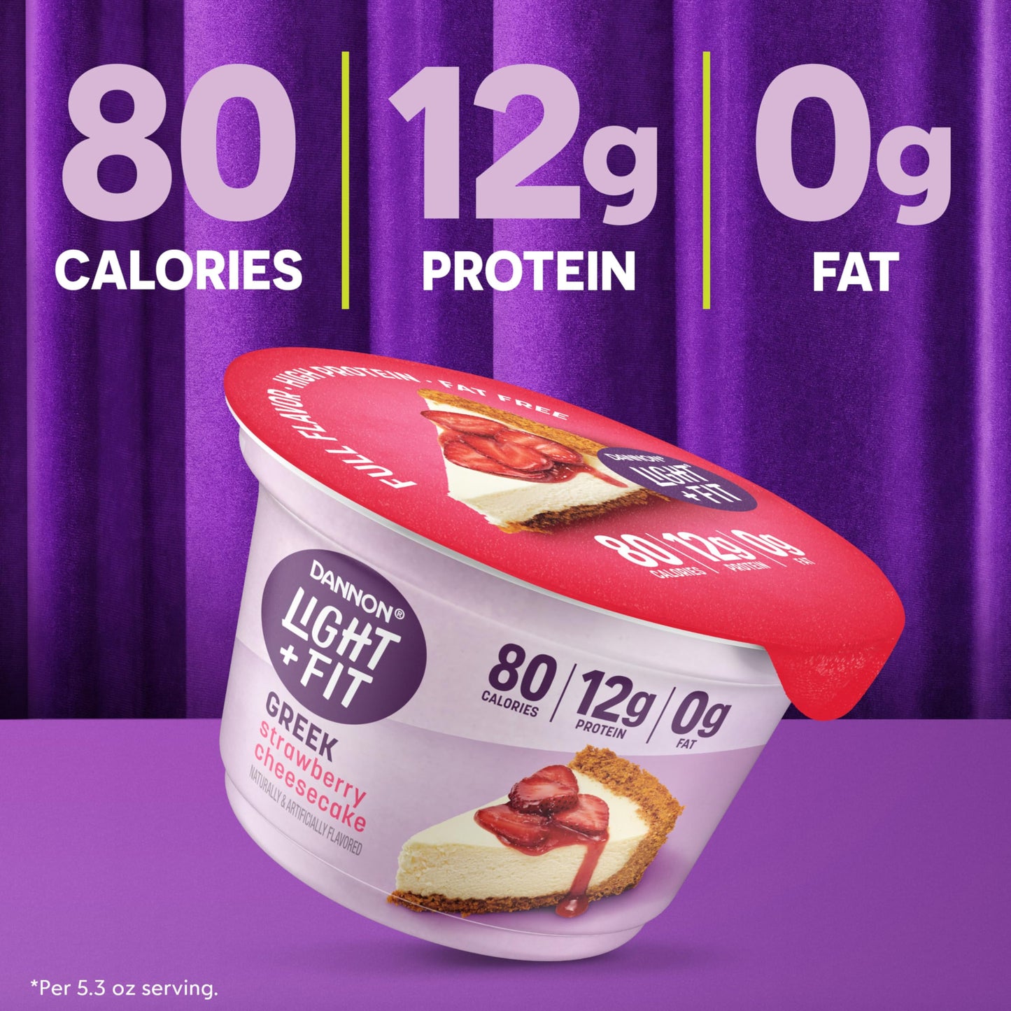 Dannon Light + Fit Greek Strawberry Cheesecake Fat Free Yogurt, Creamy and Delicious Gluten Free Yogurt, 4 Ct, 5.3 OZ Yogurt Cup