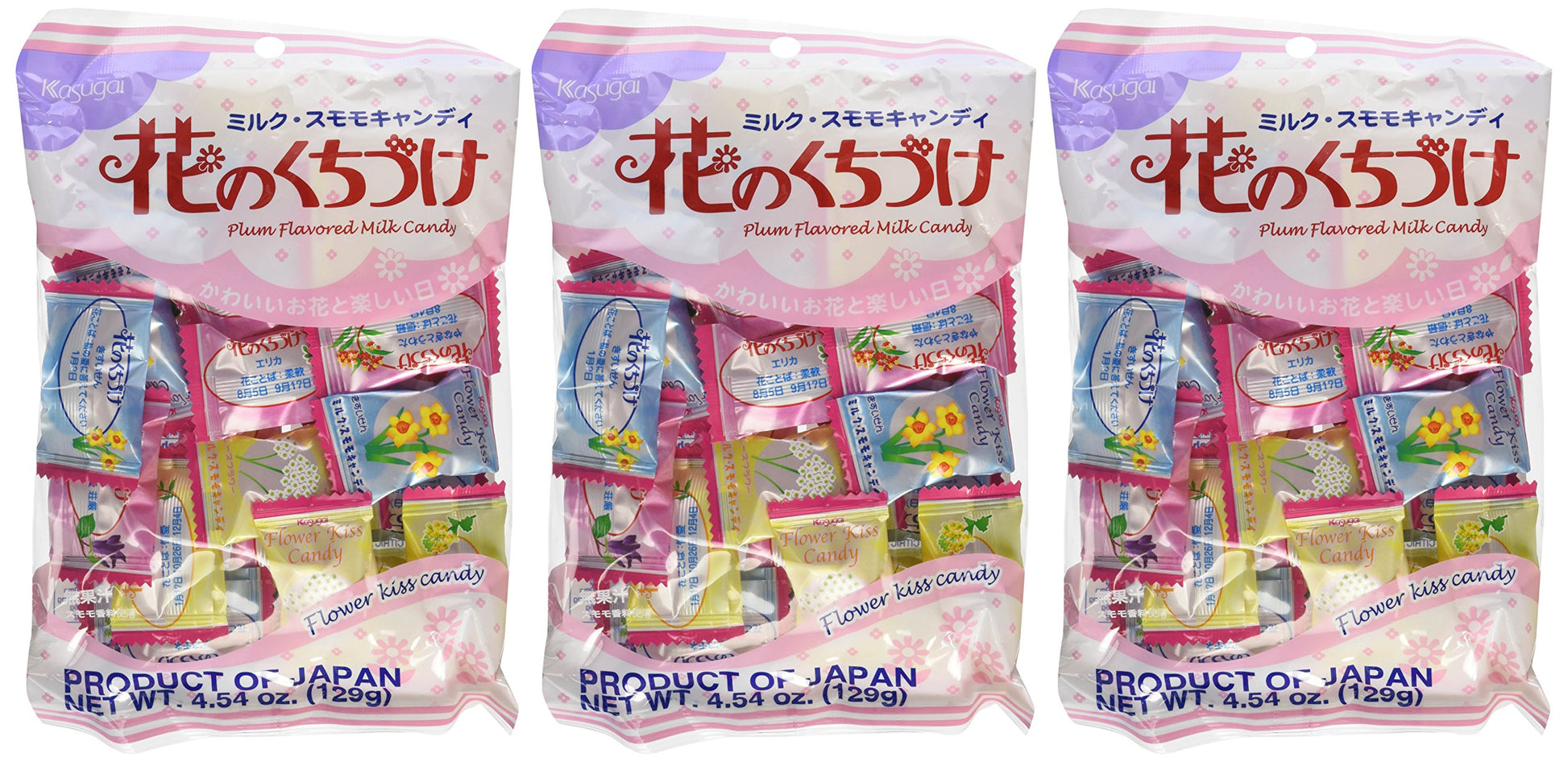 Kasugai Japanese Candy, Hana No Kuchizuke Flower Kiss, 4.54 -Ounce Bags (Pack Of 3)