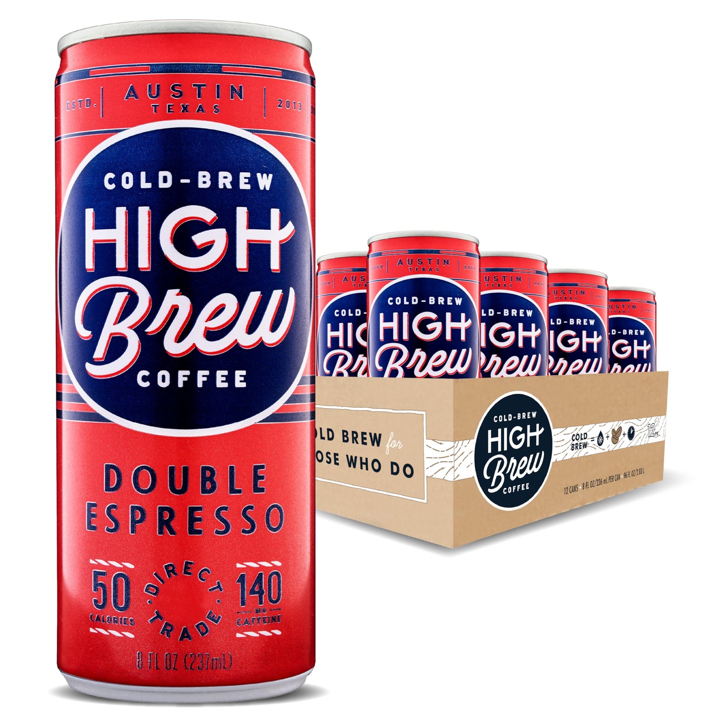 High Brew Coffee Cold Brew, Double Espresso, 8 Fl Oz, Pack of 12, Brown